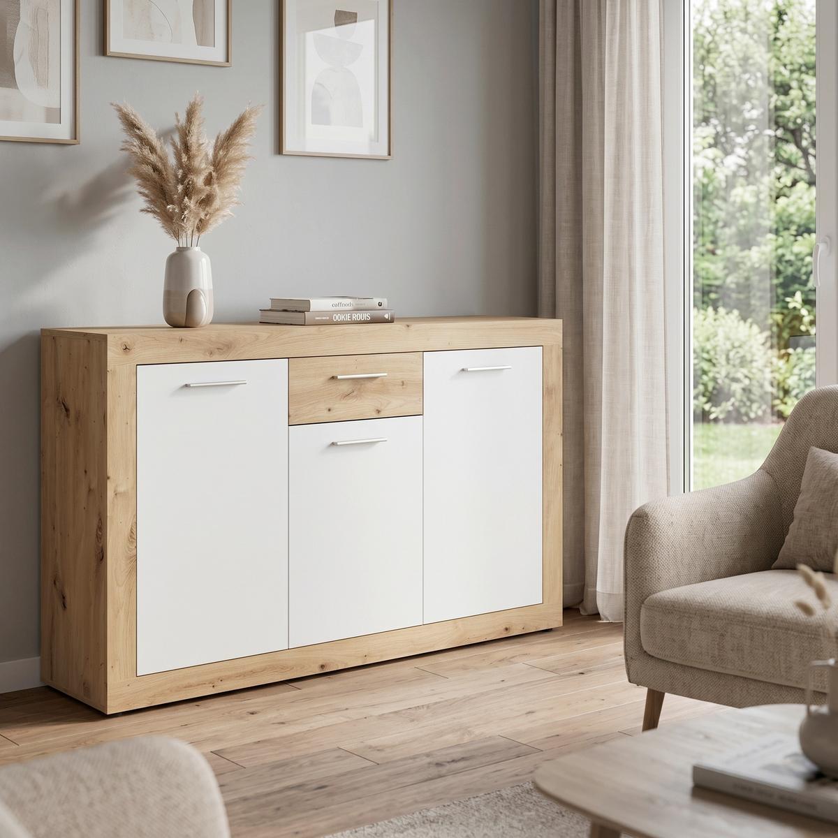 Komoda Brilon - bela/crna, Romantično / Seoski, pločasti materijal/plastika (135,2/86/35cm) - Modern Living