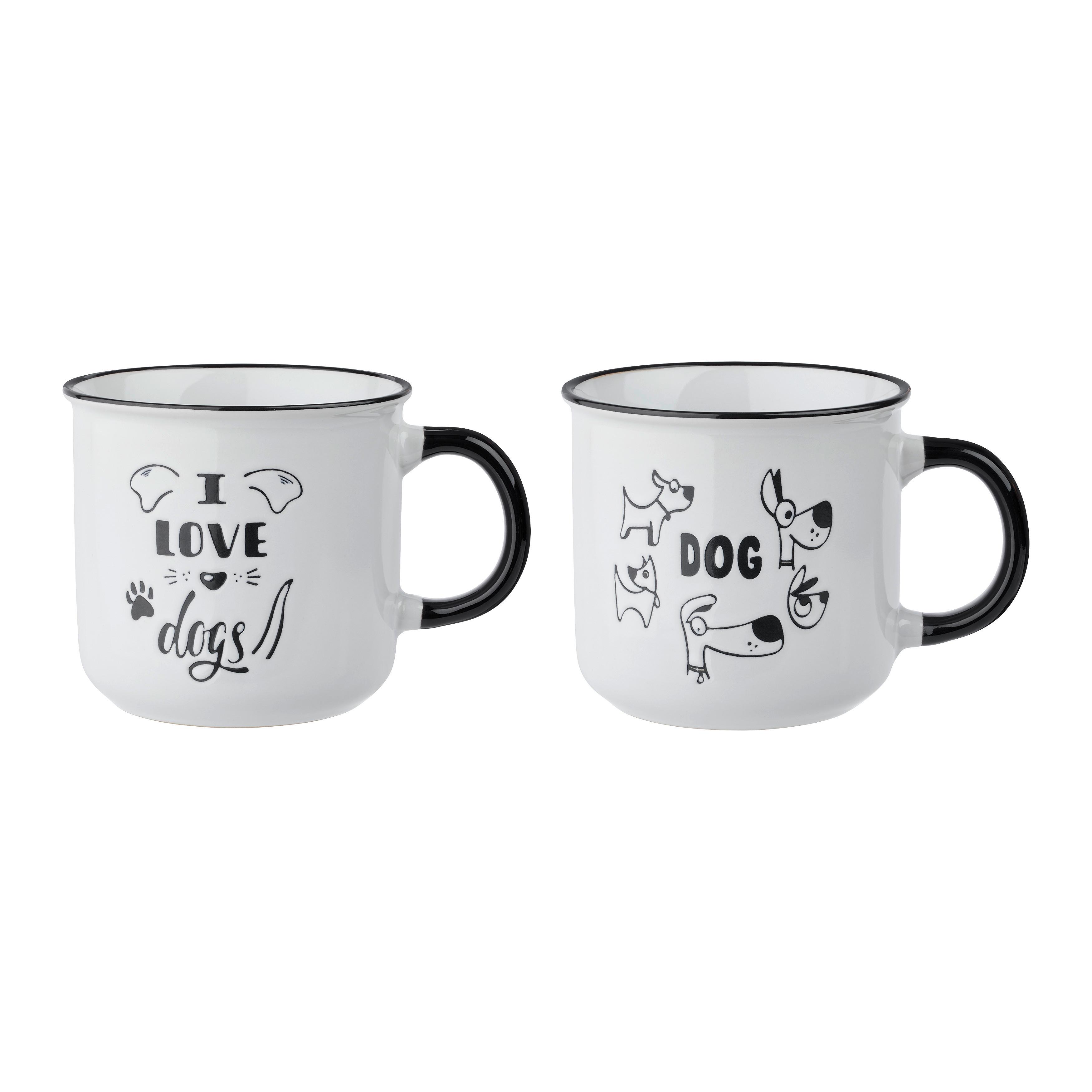 SET MED KOPPAR DOGS - vit/svart, Klassisk, keramik (9,8/9,2cm) - Mömax