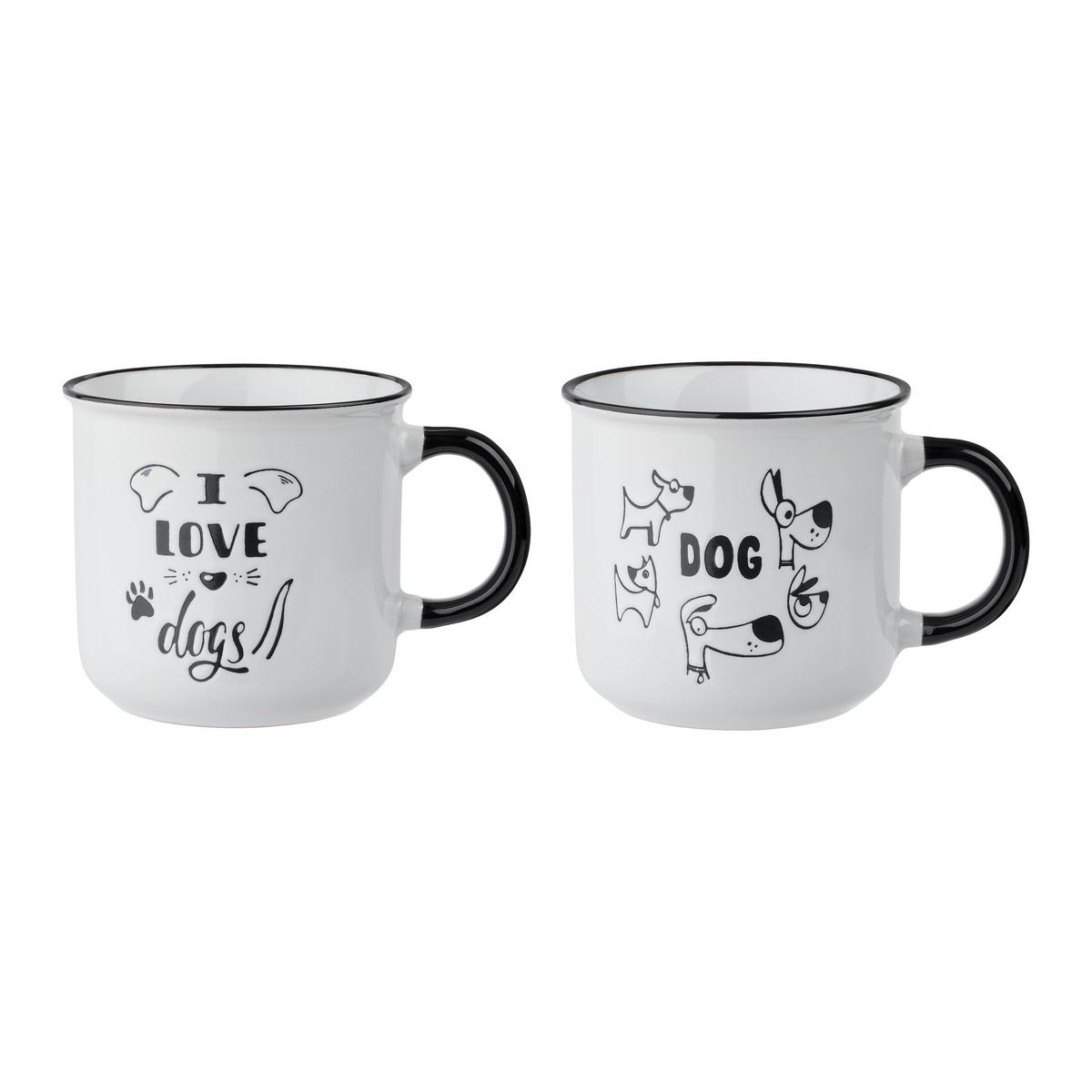 Tassenset Dogs Schwarz/Weiß 2-teilig - Schwarz/Weiß, KONVENTIONELL, Keramik (9,8/9,2cm) - Mömax