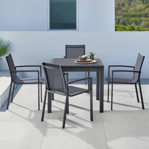 Gartenstuhl Anzio in Schwarz/Dunkelgrau - Dunkelgrau/Schwarz, Modern, Textil/Metall (57/87,5/63,5cm) - Mömax