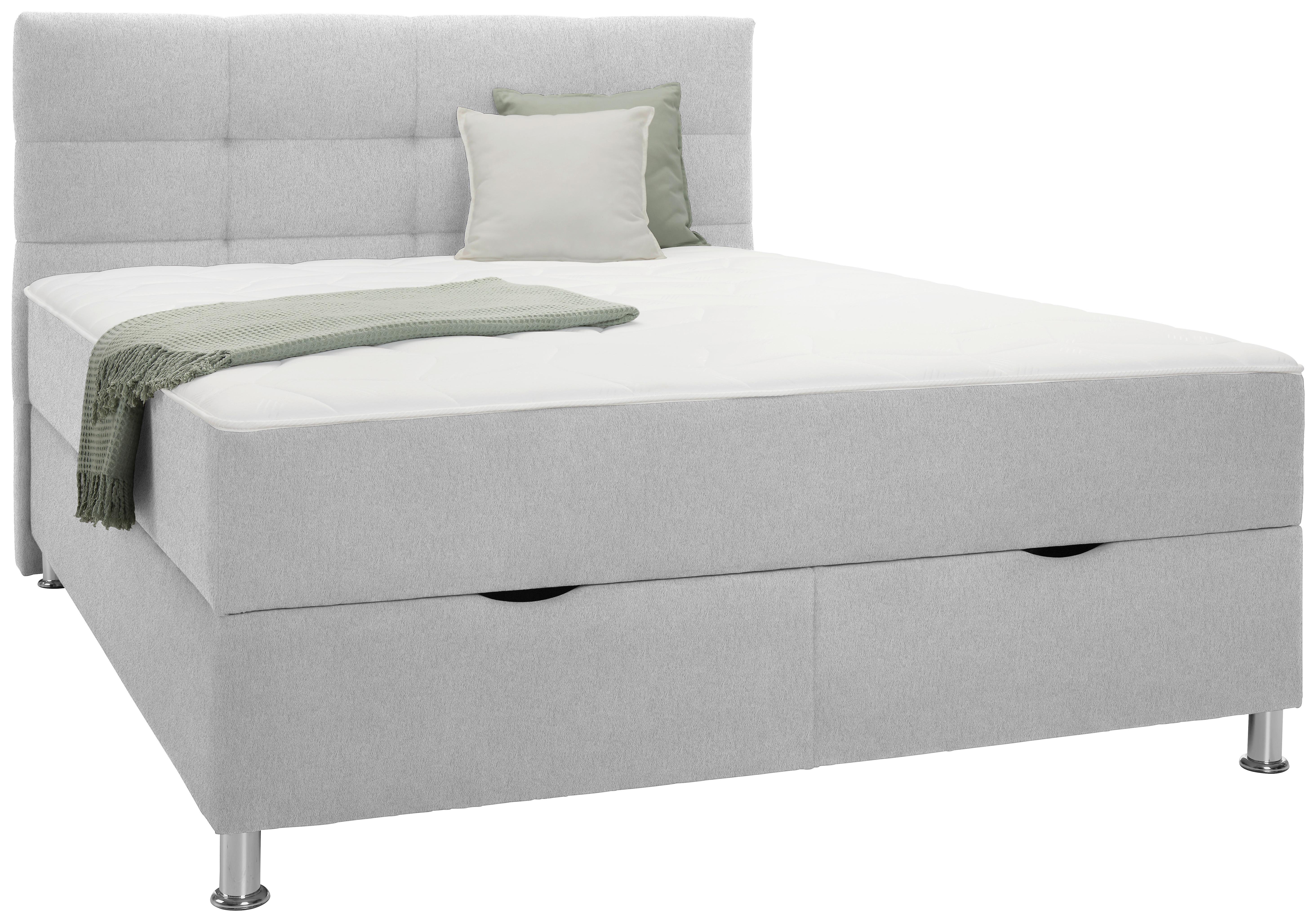 Boxbett Oviedo 160 in Hellgrau ca. 160x200cm - Hellgrau, KONVENTIONELL, Textil/Metall (160/200cm) - Mömax
