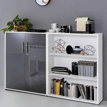 Aktenschrank Office Edition Sw Set 1 niedrig Weiß/Anthrazit - Anthrazit Hochglanz/Weiß, MODERN, Holzwerkstoff (168,8/113,6/33cm) - MID.YOU