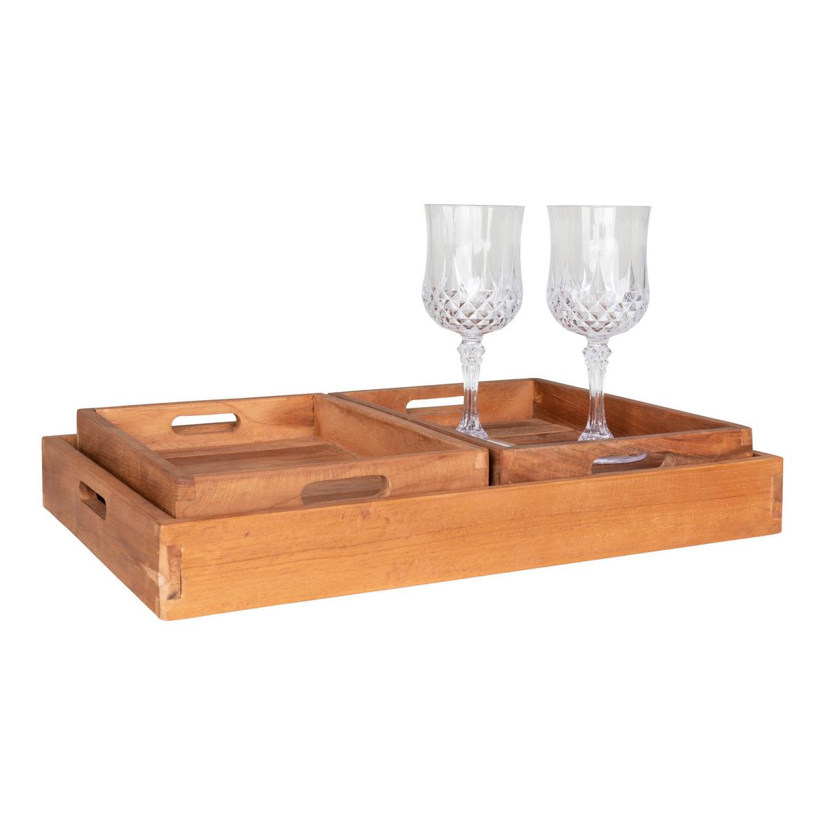 Serviertablett-Set Faro Tray Teakfarben, 3-teilig - Teakfarben, Design, Holz (38/58cm)