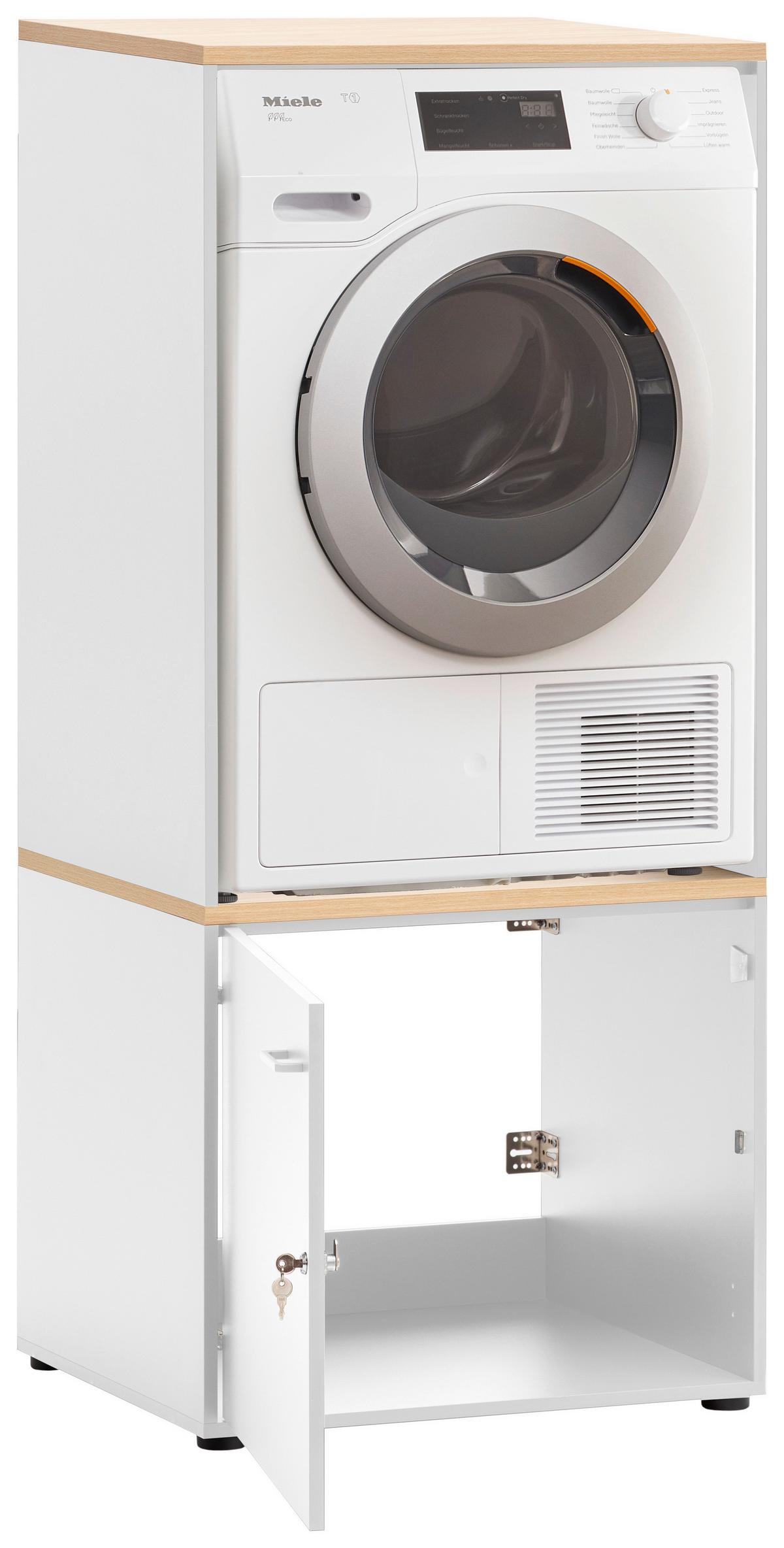 Waschmaschinenschrank-Set Solea Weiß - Chromfarben/Eichefarben, MODERN, Holzwerkstoff/Kunststoff (67,1/154,7/60cm) - MID.YOU