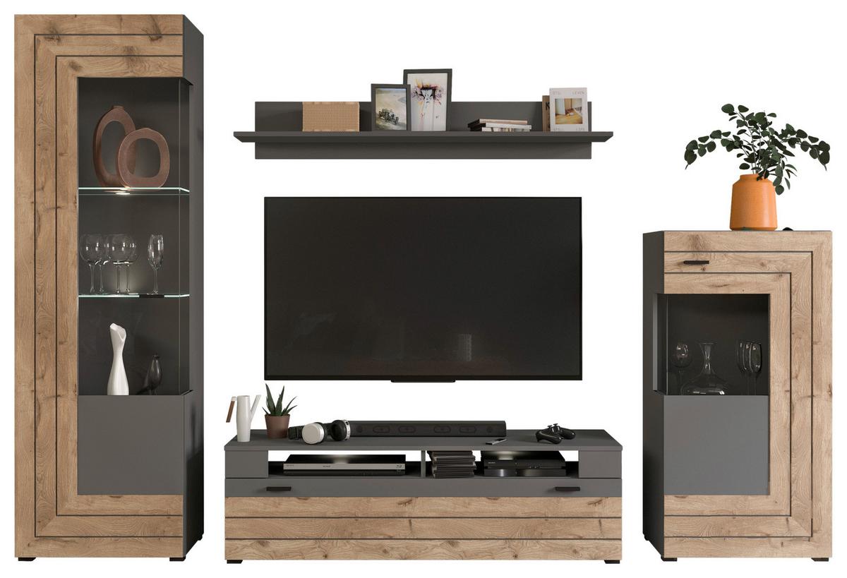 Dnevni Regal Freno, Barva Hrasta, Siva - Konvencionalno, kovina/steklo (290/195/40cm) - MID.YOU