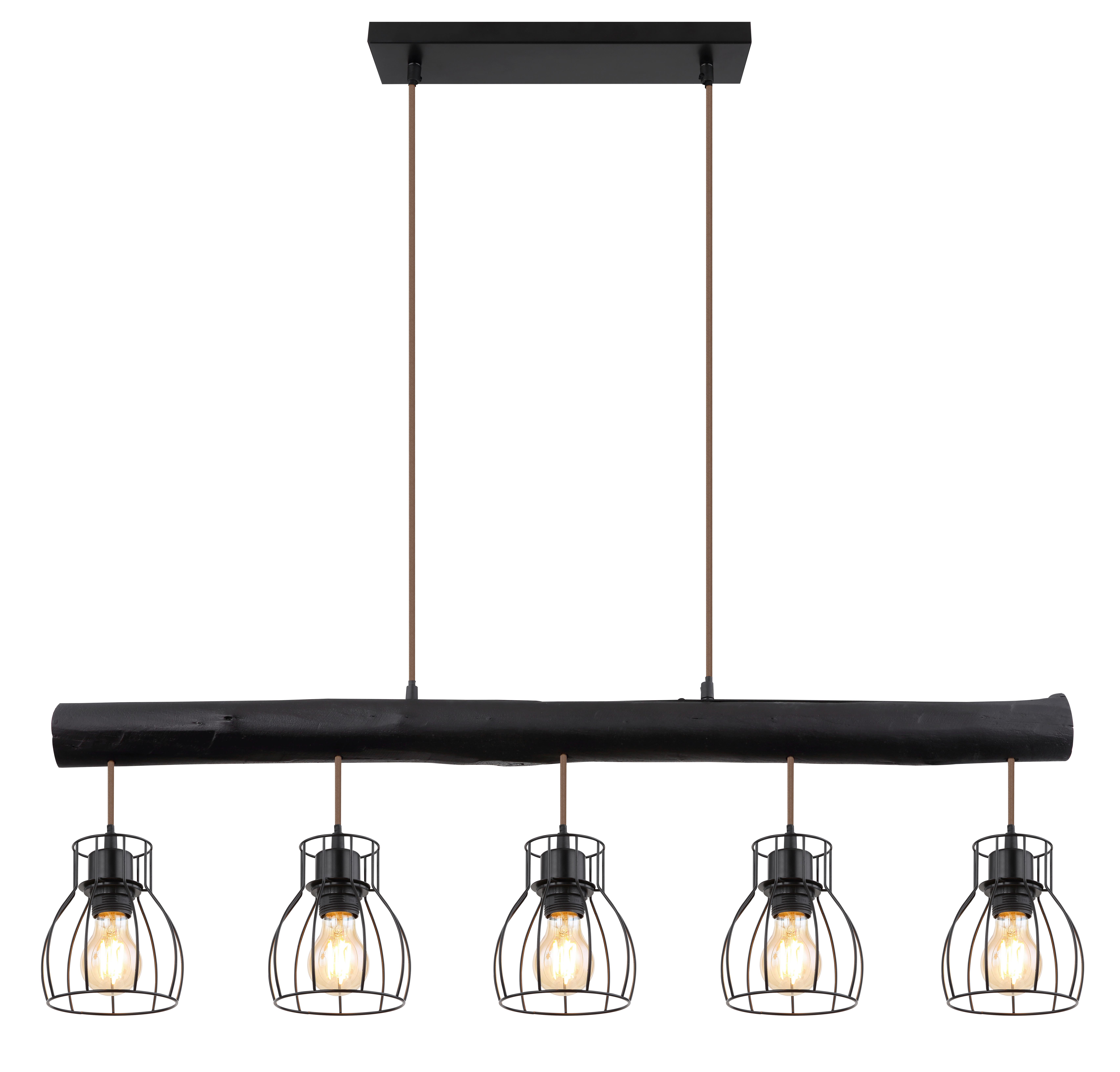 LAMPA WISZĄCA 15326-5NB - czarny, Lifestyle, metal/drewno (104/13,6/140cm) - Globo