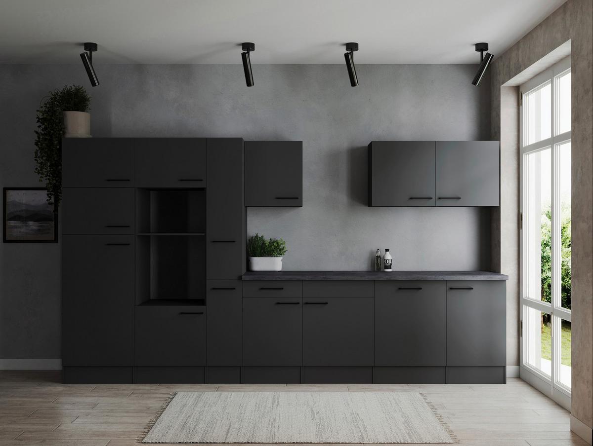 Kuhinjski Blok Brez Aparatov Oliver, 370cm - temno siva/črna, Design, kovina/leseni material (370cm) - Respekta