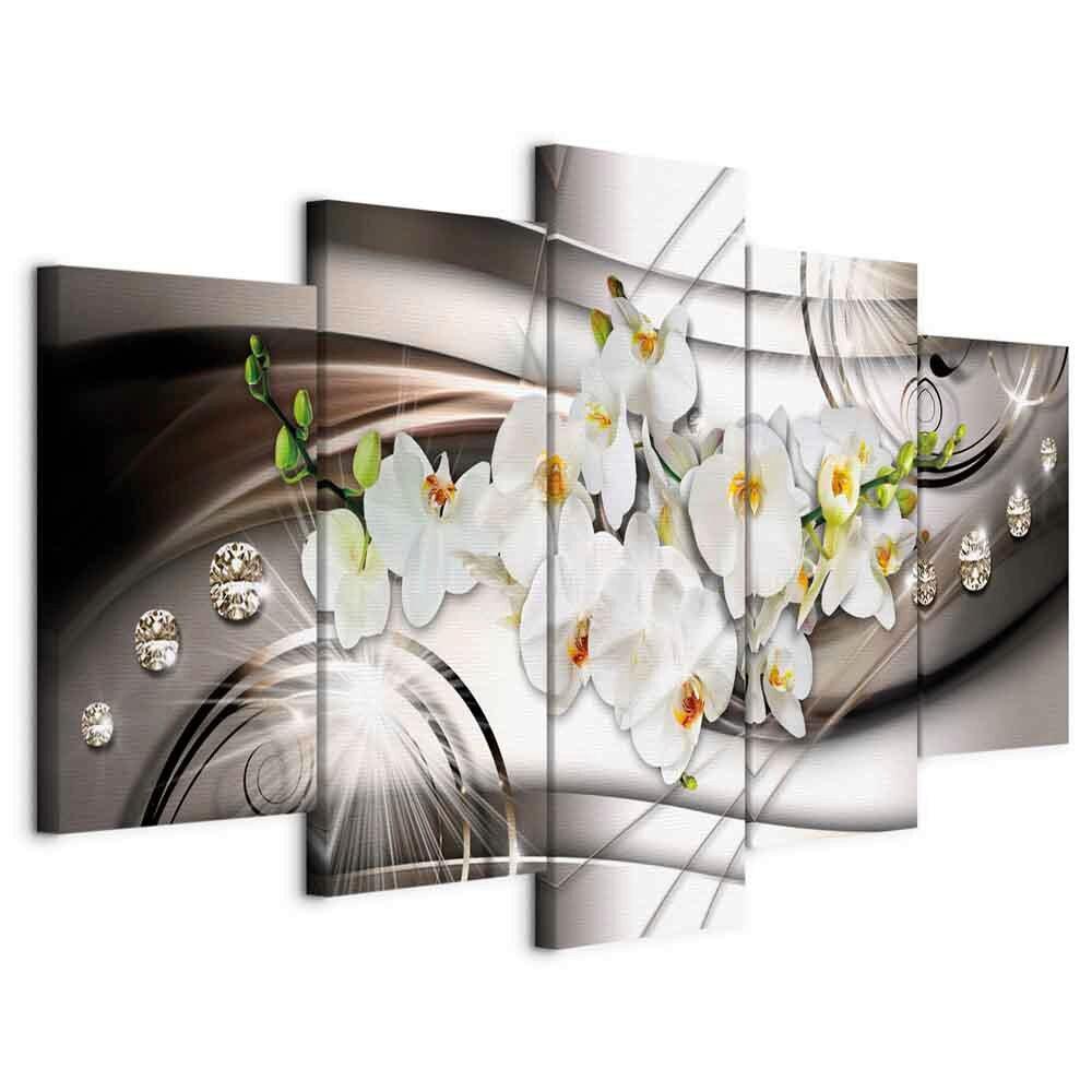 Slika Na Platnu Orchid With Diamonds - bela/rjava, Basics, tekstil/leseni material (100/50/1.2cm) - artgeist