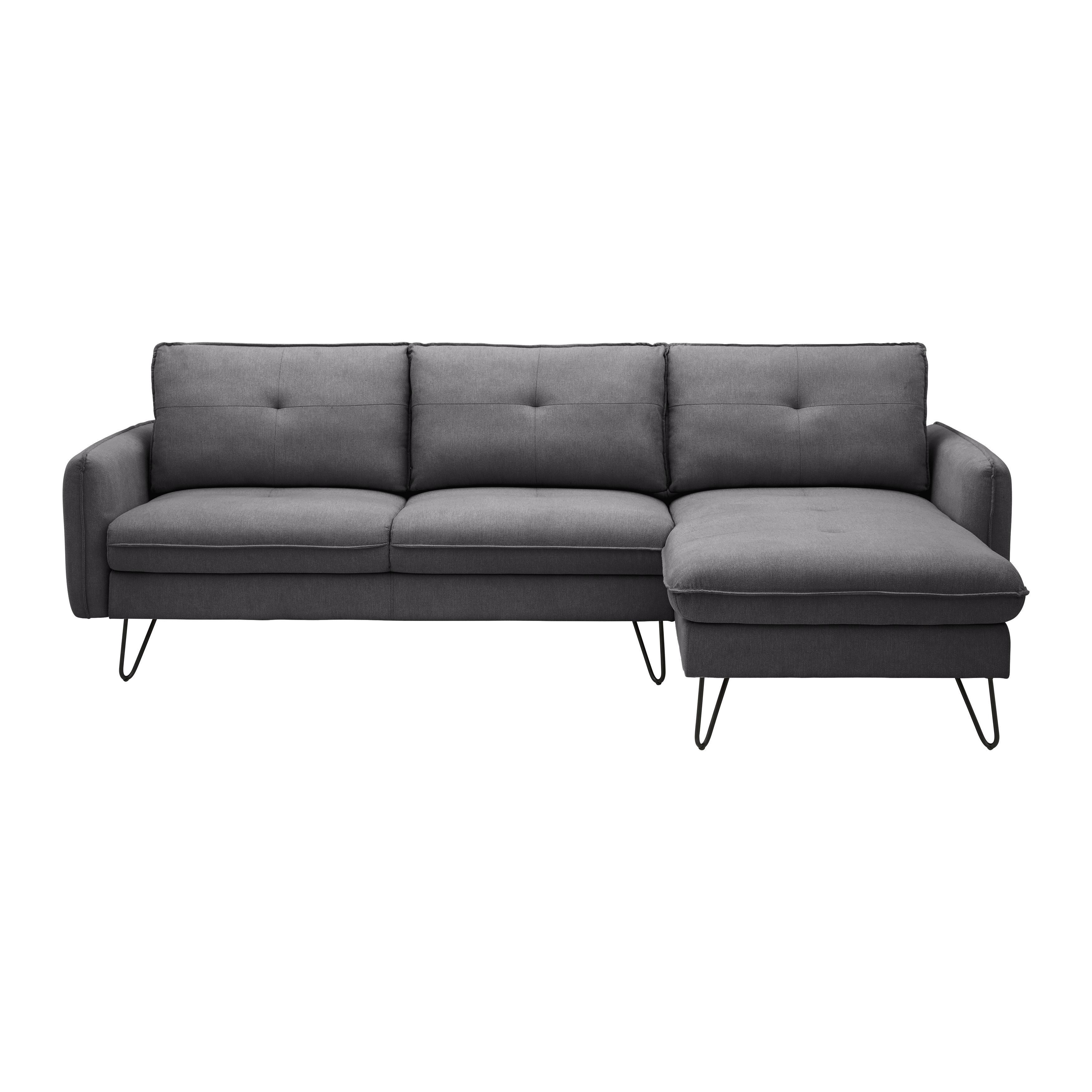 Wohnlandschaft Levi Dunkelgrau Leinenoptik - Dunkelgrau/Schwarz, MODERN, Holz/Textil (267/88/186cm) - Bessagi Home