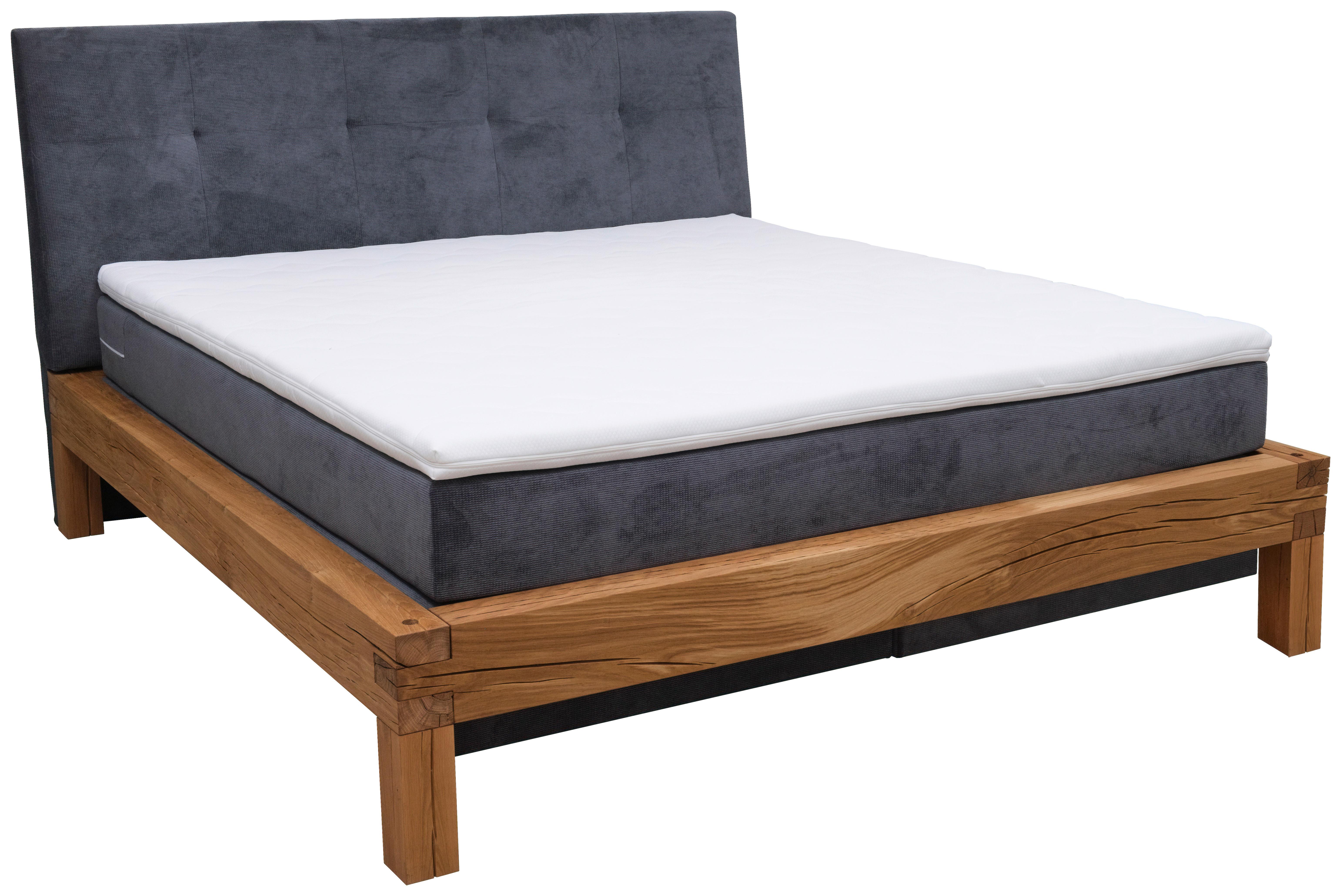 ŁÓŻKO BOXSPRING KING - kolor dębowy/szary, Natur, materiał drewnopochodny/drewno (180/200cm) - Linea Natura
