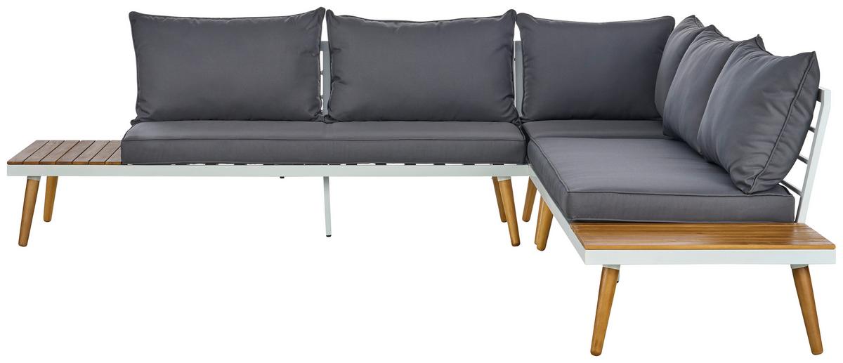 Lounge Garnitura Madeira, Bela, Siva, Les Akacije - temno siva/bela, Moderno, kovina/tekstil (90/30/70cm) - Beldano