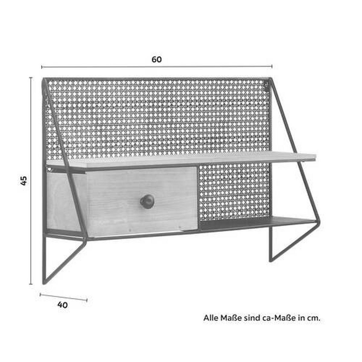 Wandregal Lelia Natur/Schwarz Echtholz/MDF - Schwarz/Naturfarben, MODERN, Holz/Metall (60/43/20cm) - Bessagi Home