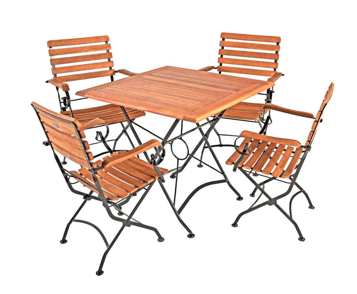 Gartenmöbel-Set Wien 5-tlg. klappbar Holz - Eukalyptusholzfarben/Schwarz, Basics, Holz/Metall (56/89/58cm) - Gardenson