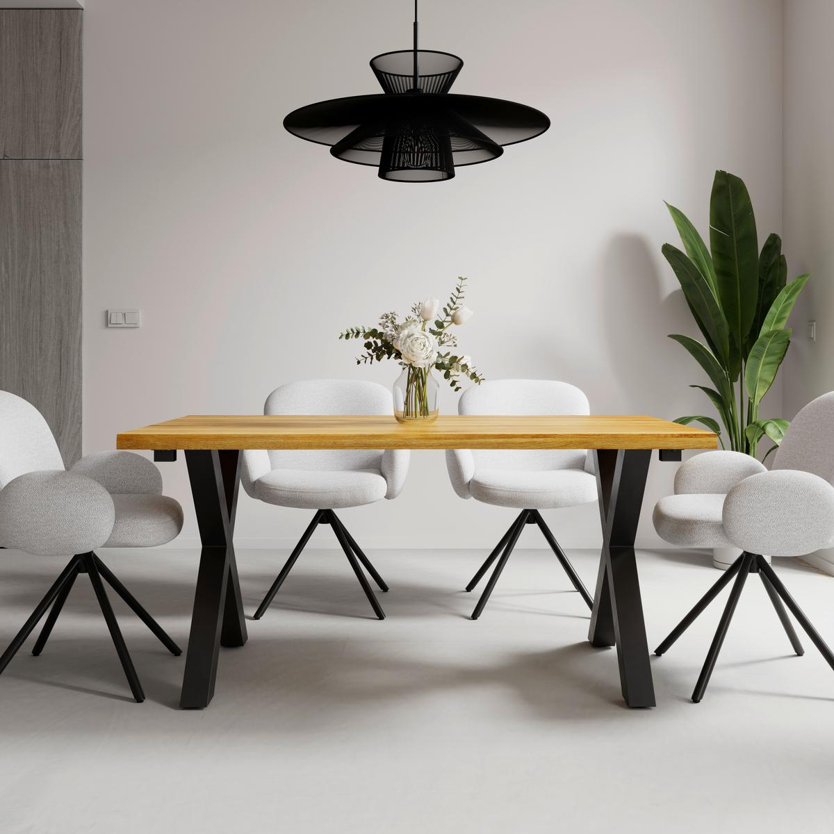 Ausziehtisch Ariano Eiche Echtholz ca. 160-240/90/76 cm - Eichefarben/Schwarz, MODERN, Holz/Metall (160-240/76/90cm) - Bessagi Home