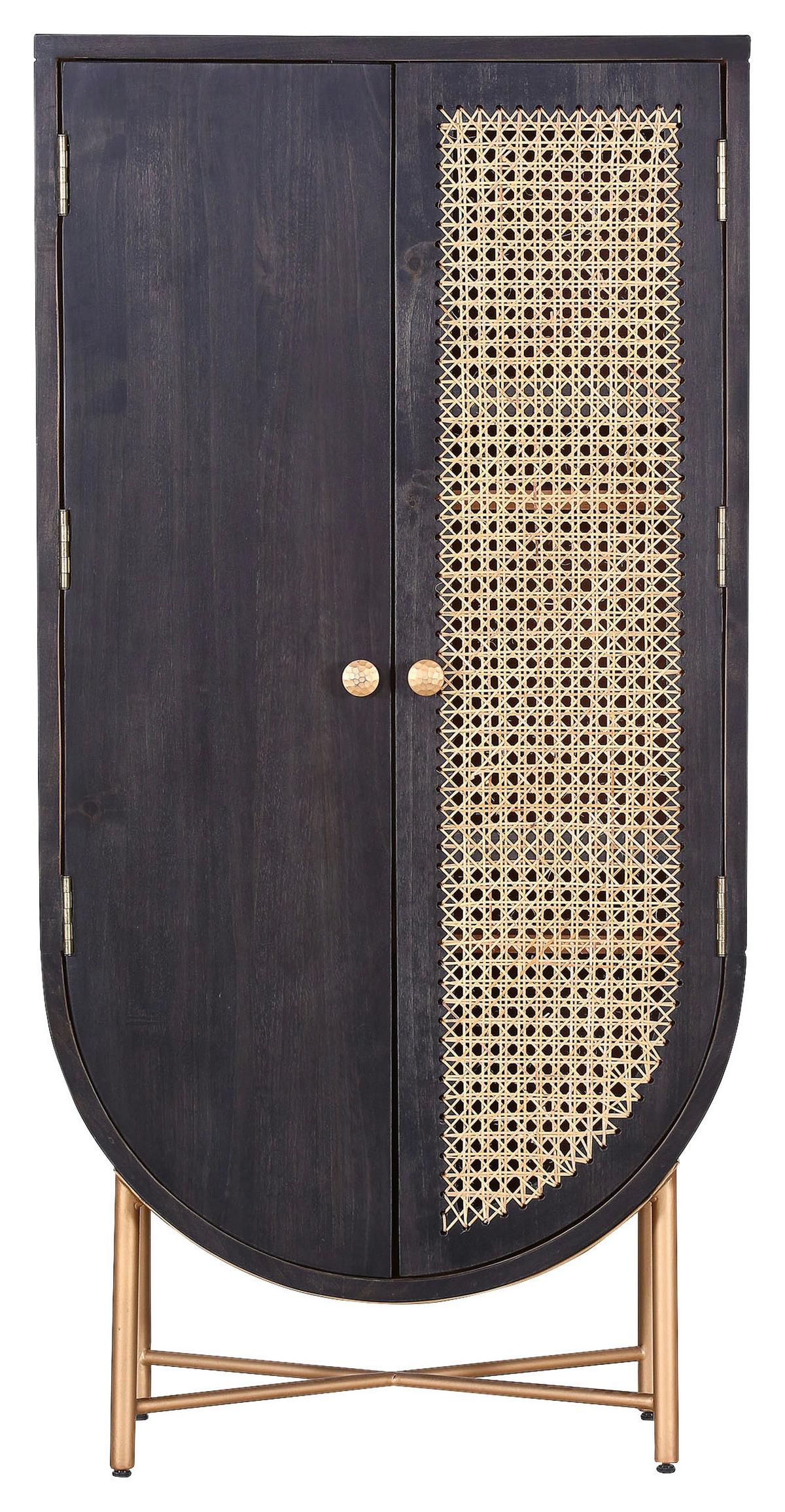 Highboard aus Mangoholz in Schwarz - Messingfarben/Schwarz, Lifestyle, Holz/Metall (70/142/48cm) - Premium Living