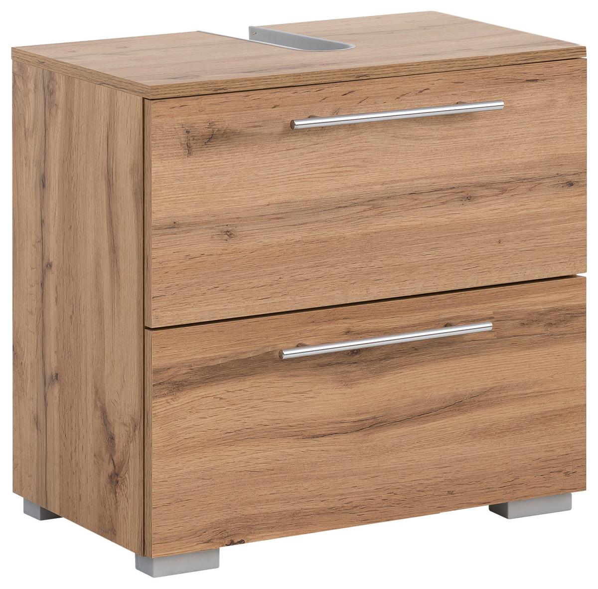 Waschbeckenunterschrank , eiche - Chromfarben/Eichefarben, KONVENTIONELL, Holzwerkstoff/Metall (60,2/59,1/35cm) - MID.YOU