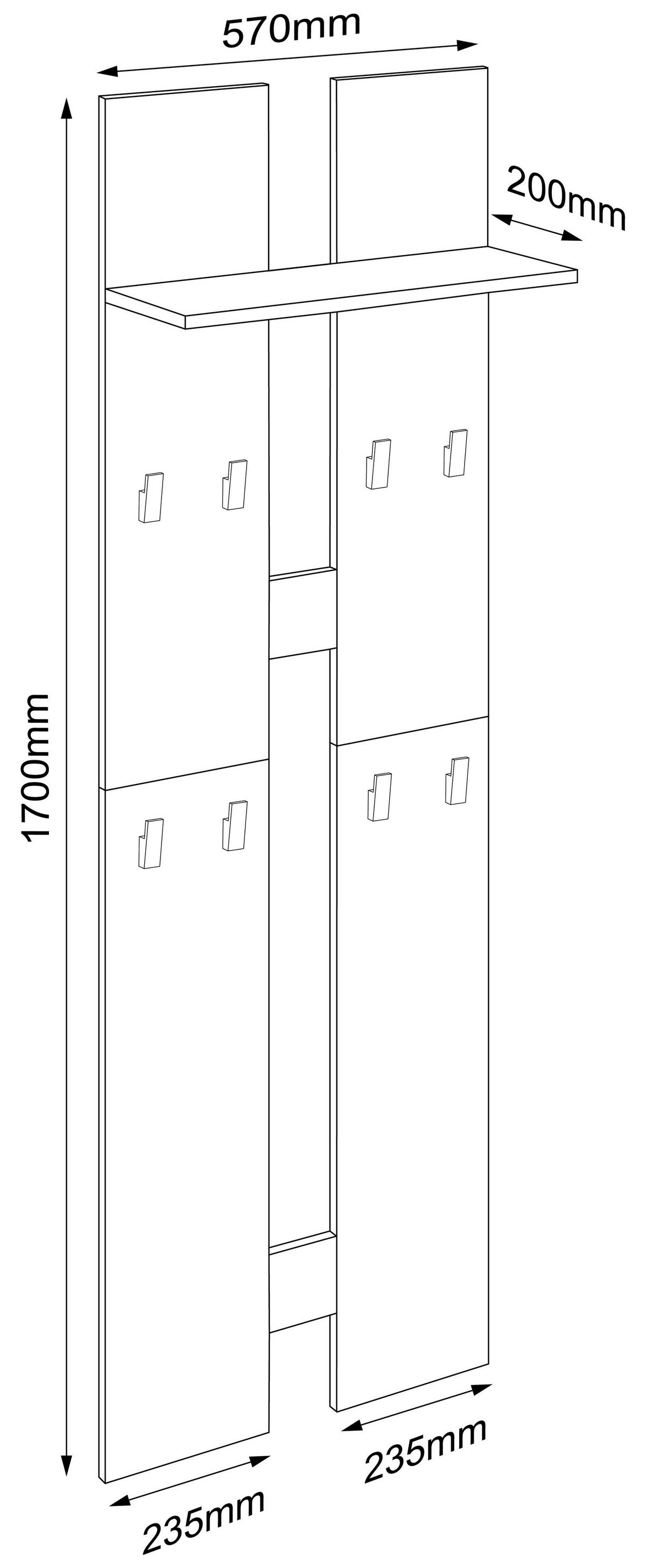 WANDGARDEROBE SALIA L - Honigeiche/Anthrazit, Design, Holzwerkstoff (57/170/20cm) - MID.YOU
