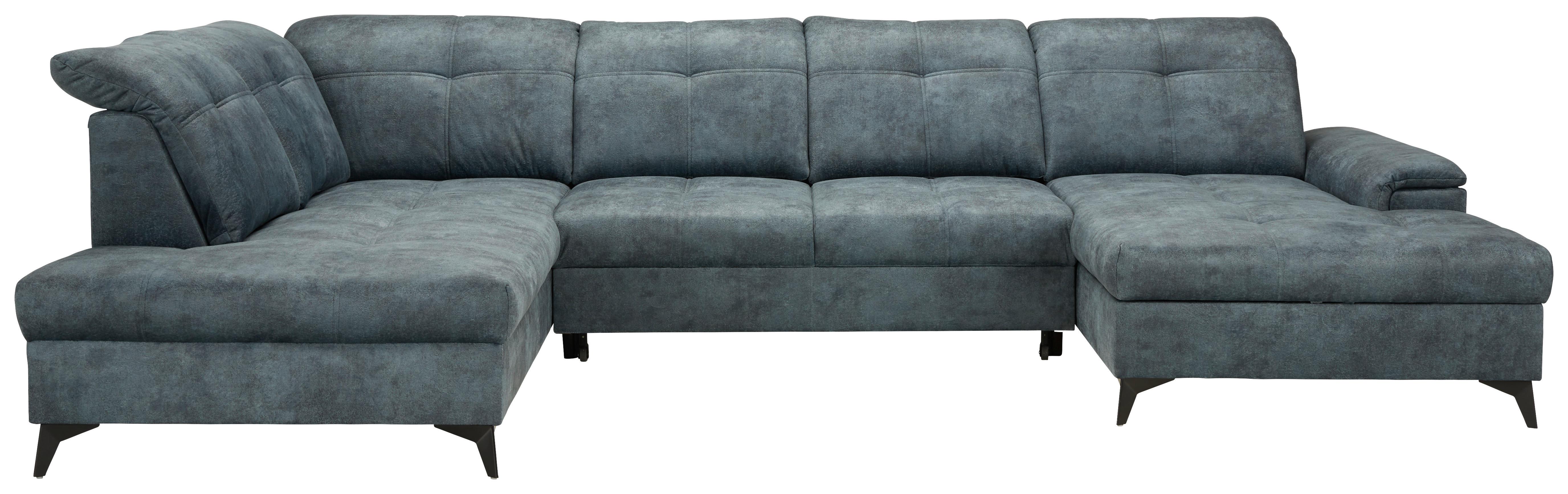 Wohnlandschaft Sierra in Dunkelblau - Blaugrau/Schwarz, MODERN, Textil/Metall (230/364/181cm) - Mömax