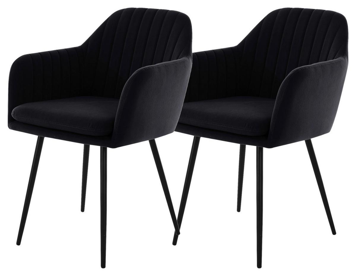Armlehnstuhl Mila 2er-Set Schwarz samt - Schwarz, MODERN, Textil/Metall (59/84/66cm) - MID.YOU
