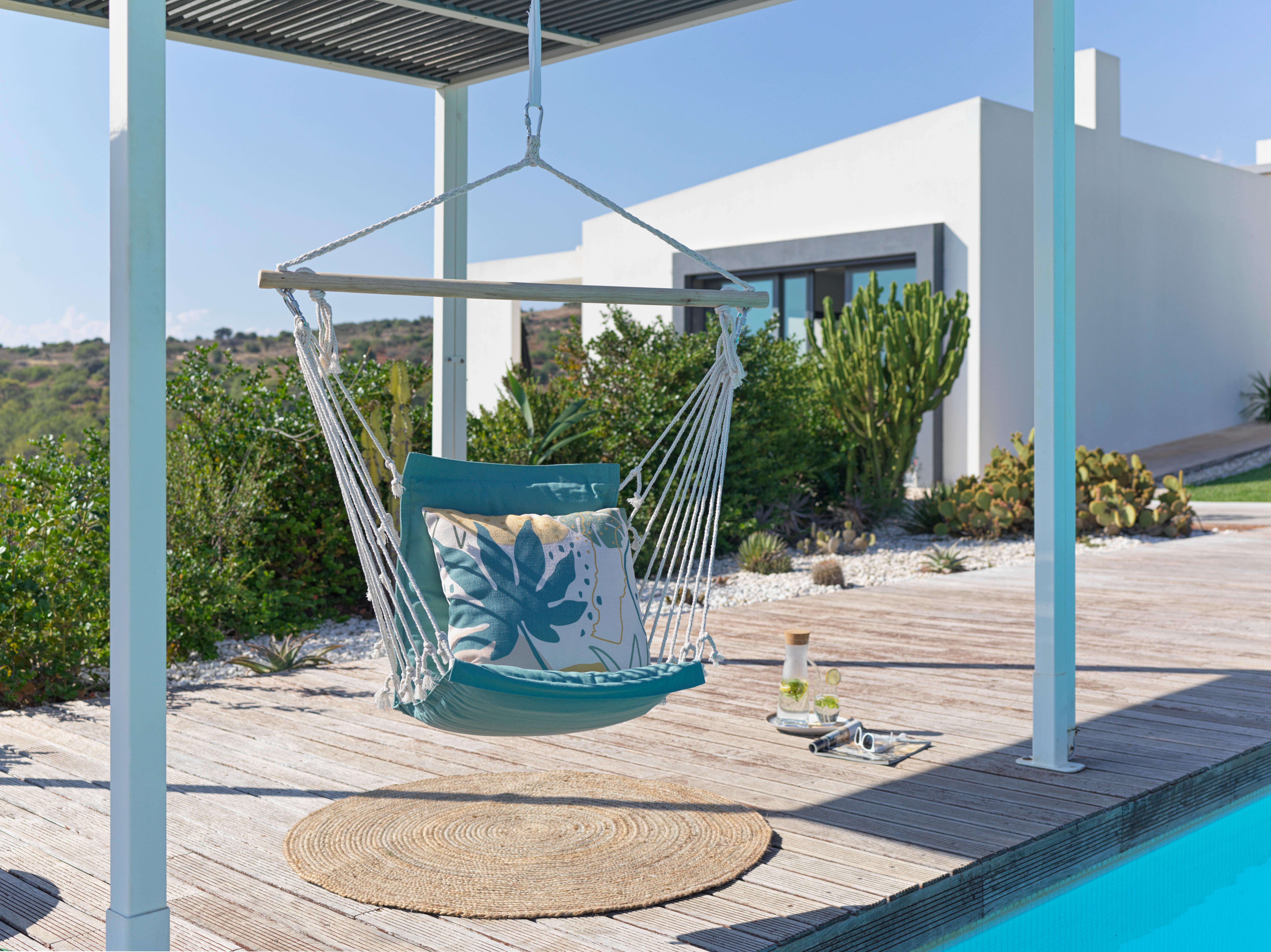 Viseč Sedež Relax - modra/zelena, tekstil/les (100/47cm) - Modern Living