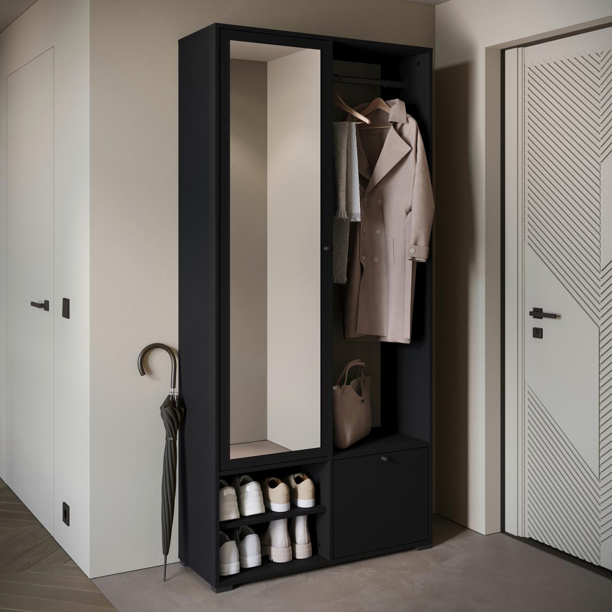 Garderobe Dino ca. 90x190 cm Schwarz - Schwarz, Trend, Holzwerkstoff (90/190/33cm) - MID.YOU