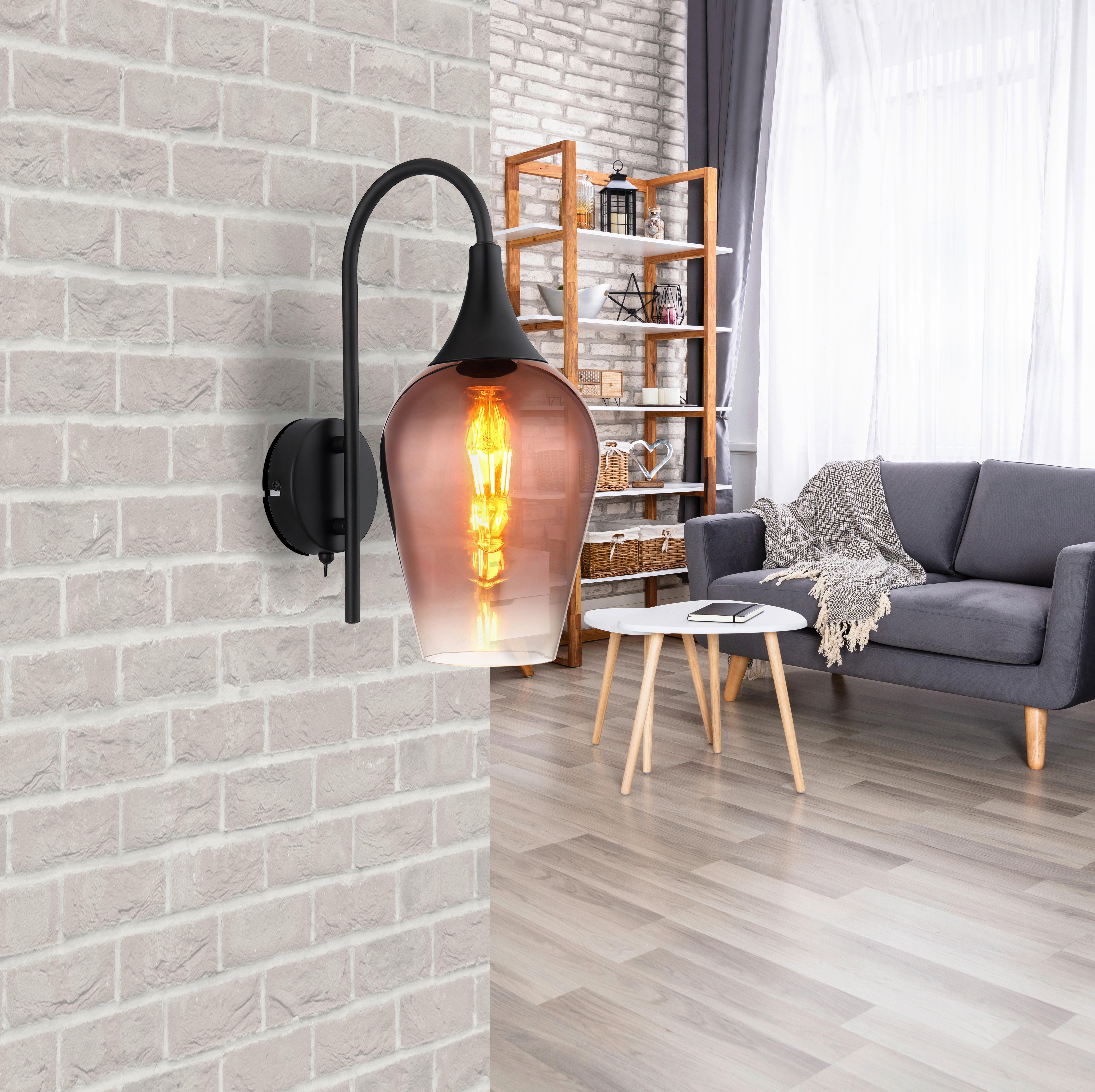 Wandleuchte Lavus Schwarz/Kupferfarben max. 40 W - Konventionell (15/36cm) - Globo