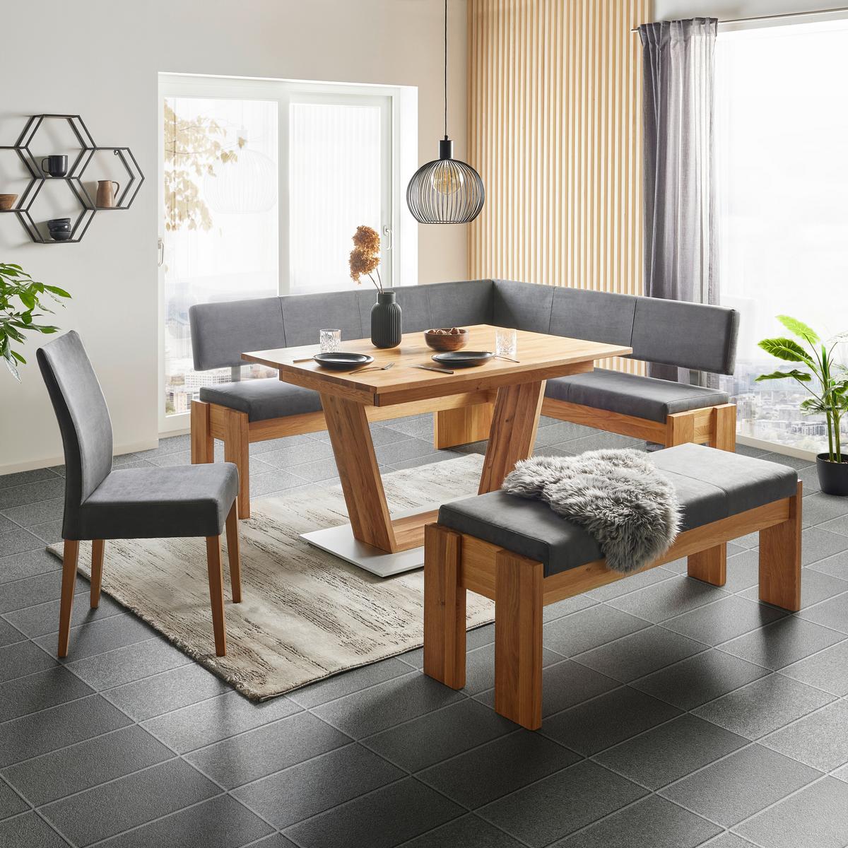 Truheneckbank in Eiche massiv in Dunkelgrau - Dunkelgrau/Eichefarben, Basics, Holz/Textil (192/167cm) - Mömax