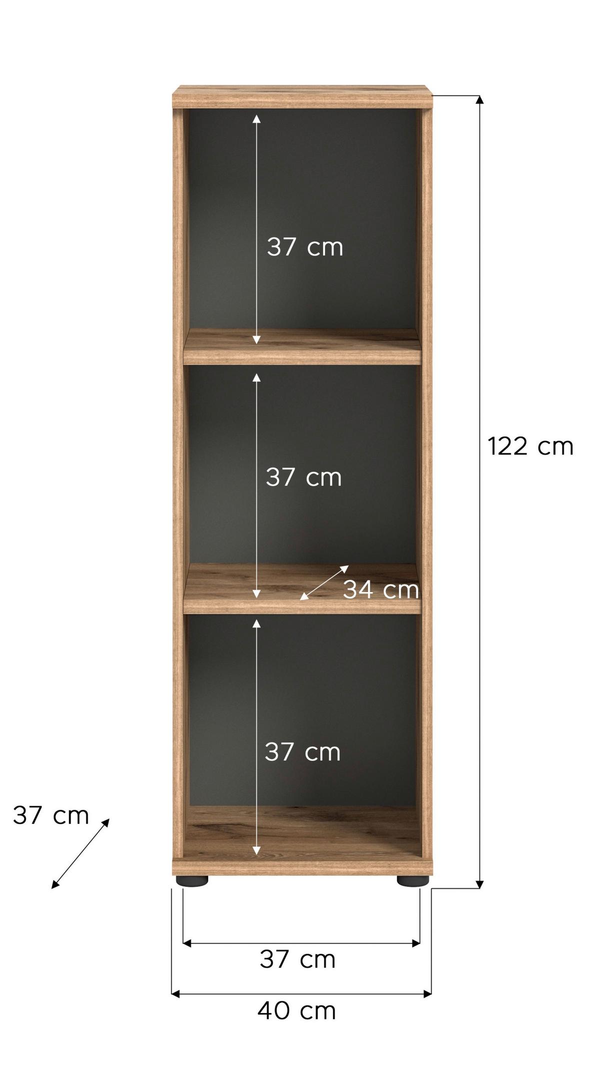 Regal Mason ca. 40x122 cm Eiche/Grau - Eichefarben/Grau, Holzwerkstoff (40/122/37cm) - MID.YOU