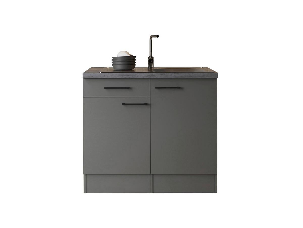 Miniküche Oliver o. Geräte ca. 100cm Grau - Schwarz/Grau, Trend, Holzwerkstoff/Metall (100cm) - Respekta