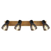 Strahler Claude in Schwarz max. 40 Watt - Dunkelbraun/Schwarz, Natur, Glas/Holz (50/7/15,5cm) - Globo