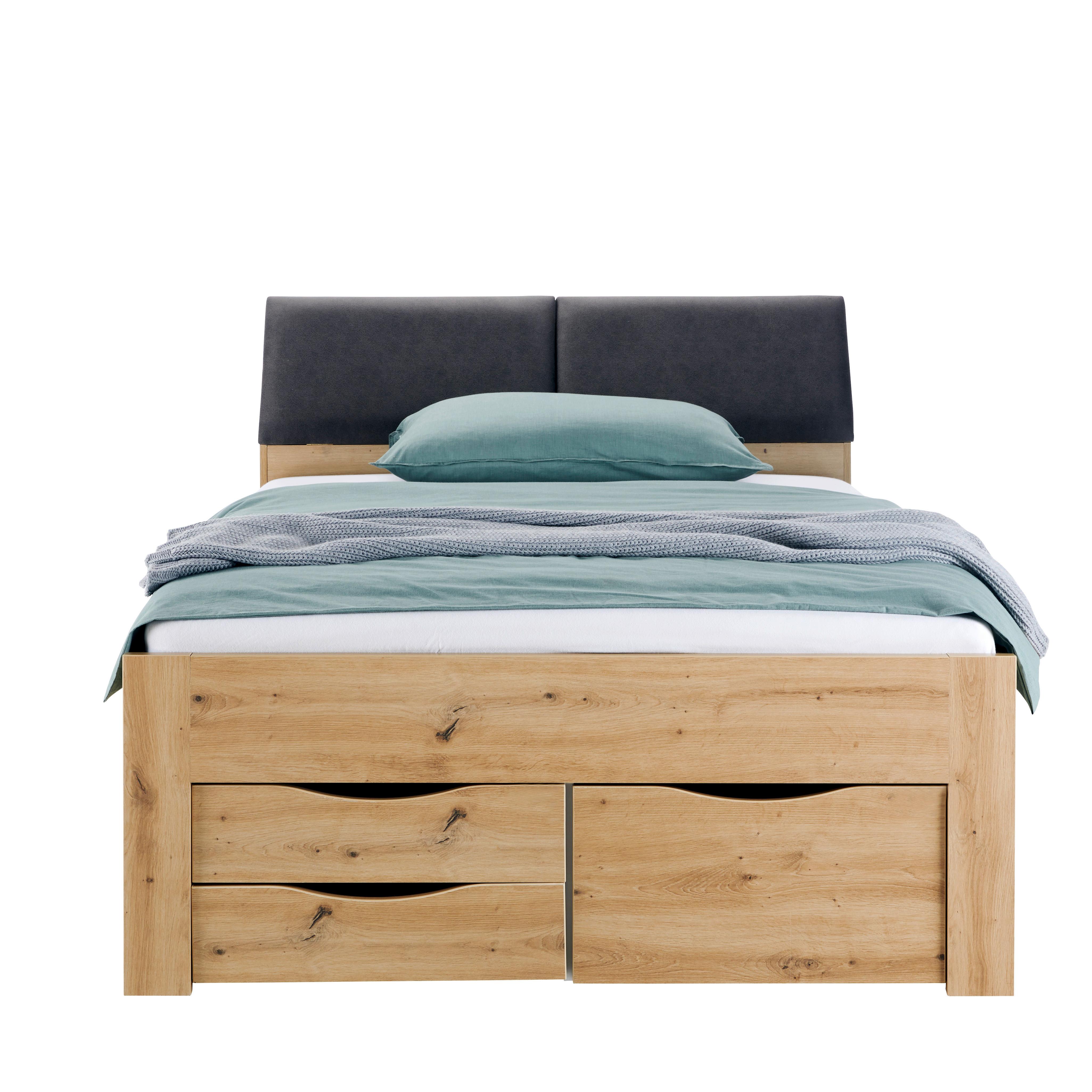 Stauraumbett in Eiche Artisan ca. 140x200cm - Eiche Artisan/Grau, Konventionell, Holzwerkstoff/Textil (140/200cm) - Mömax