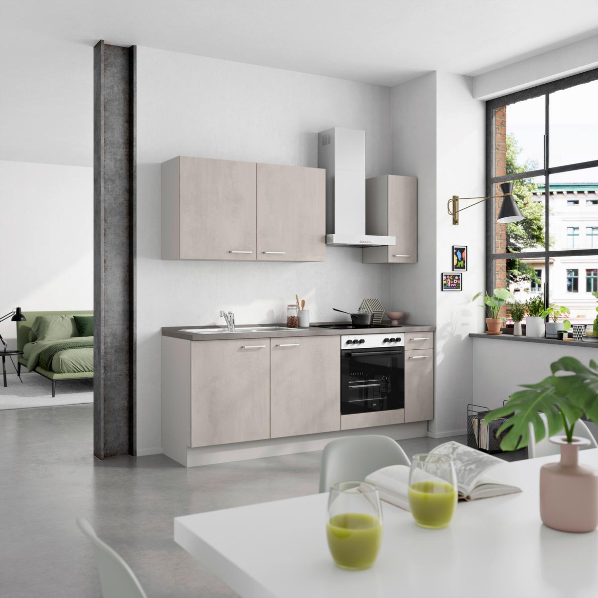 Küchenblock Riva Low m. Geräten Grau - Schieferfarben/Edelstahlfarben, MODERN, Holzwerkstoff/Metall (210cm) - Nobilia