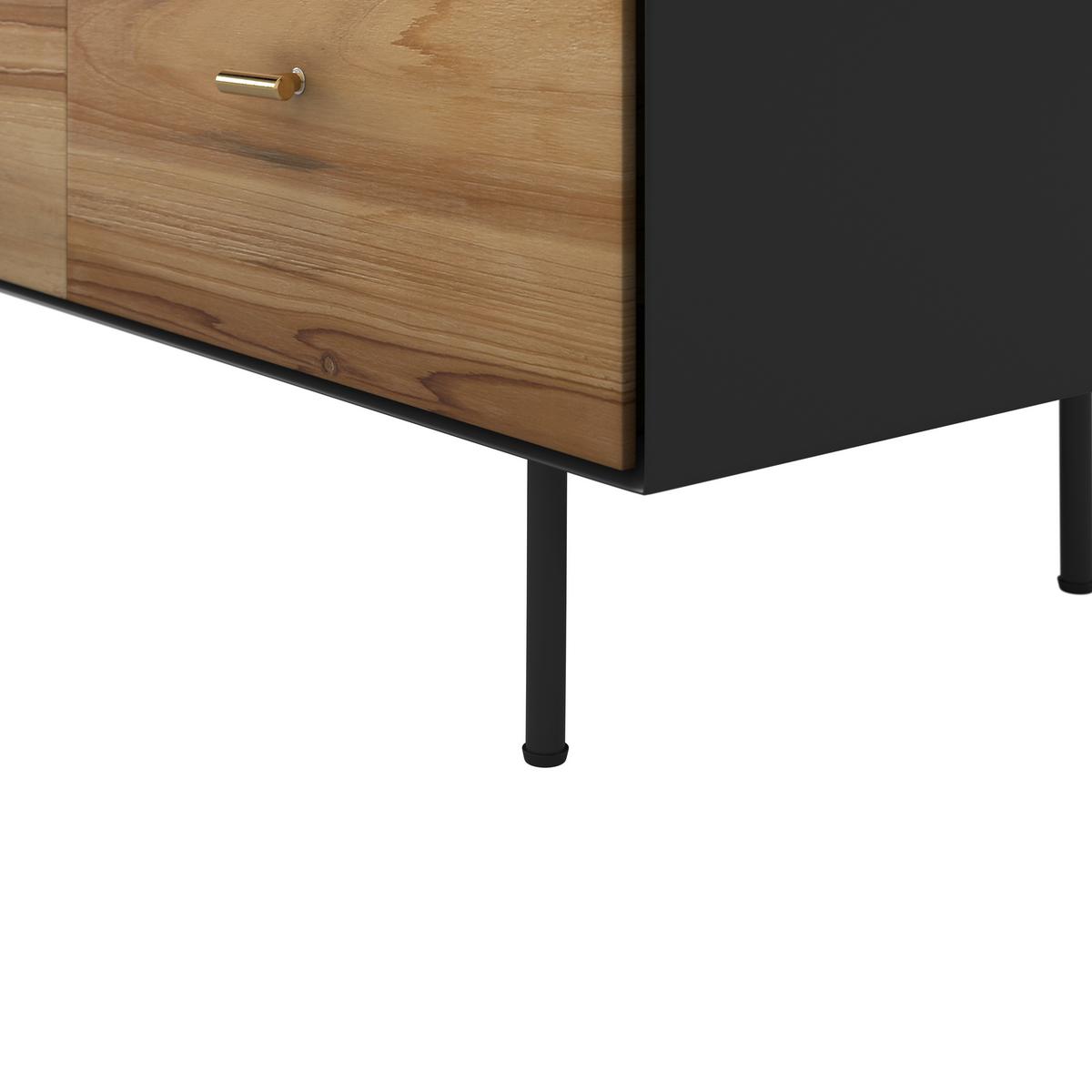 Kommode Giorgia Schwarz/Natur Echtholz/MDF - Goldfarben/Schwarz, MODERN, Holz/Metall (90/66/40cm) - Bessagi Home