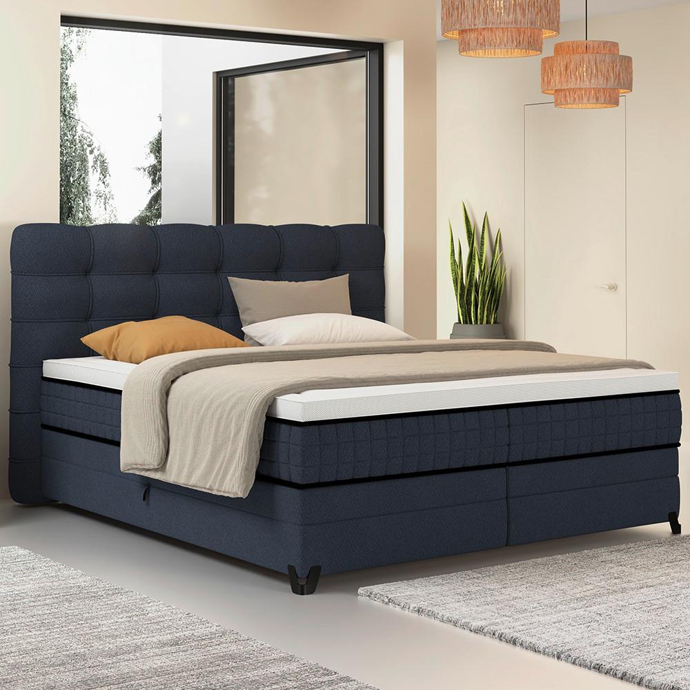 Boxspringbett Carmen C Blau ca. 180x200cm - Blau, KONVENTIONELL, Holz/Holzwerkstoff (180/200cm) - Premium Living