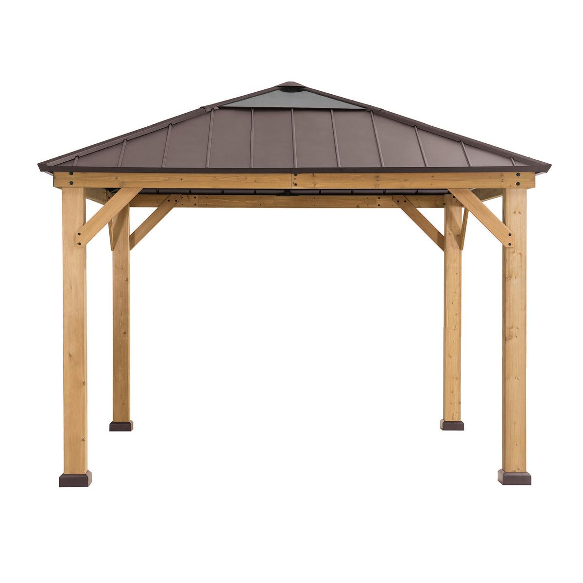 Pavillon Gazebo Pirin Dunkelbraun Echtholz - Dunkelbraun, Basics, Kunststoff/Metall (336/287/336cm)