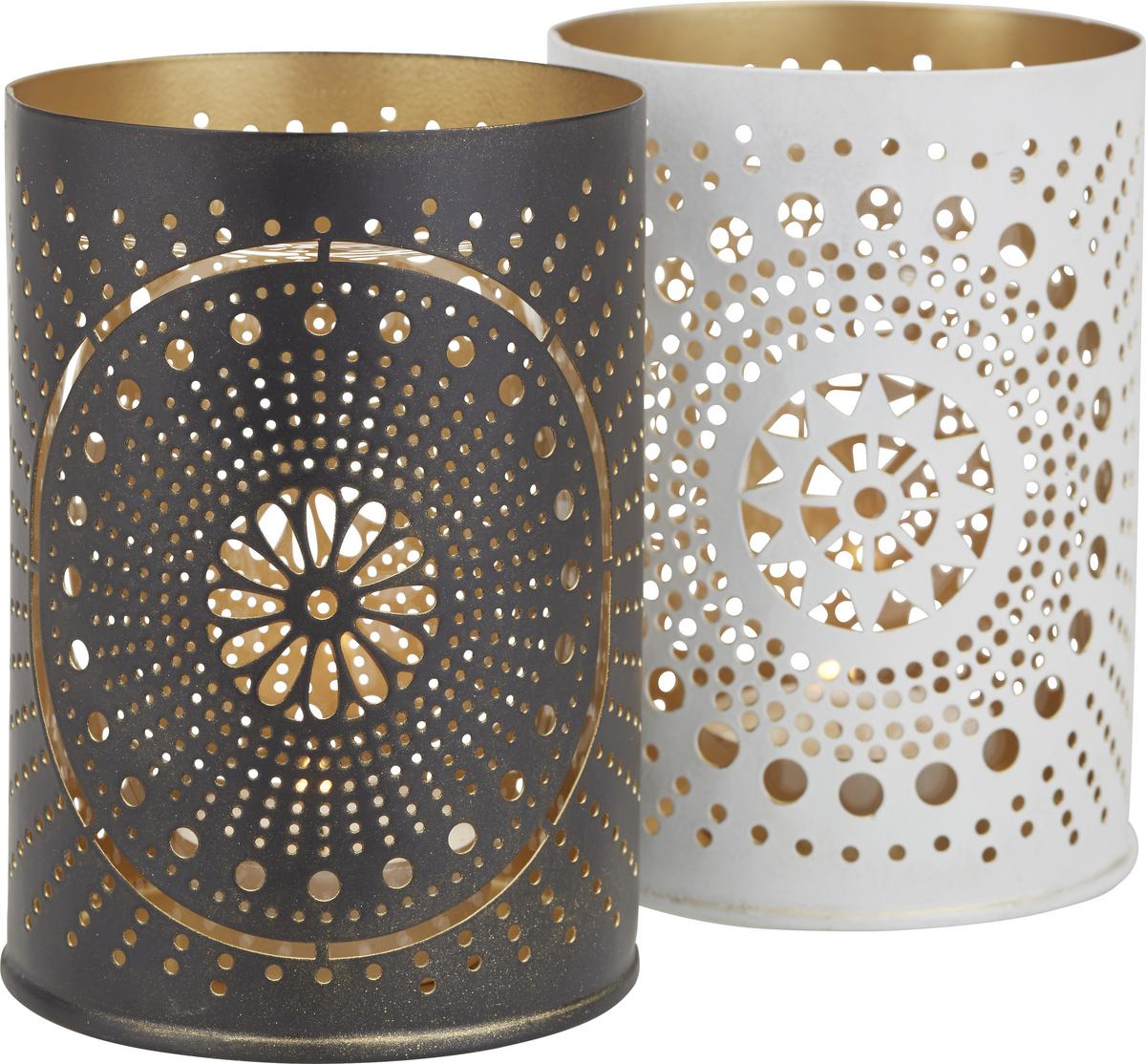 Teelichthalter MILA aus Metall für 1 Teelicht - Goldfarben/Weiß, Metall (7/9,5cm) - Modern Living