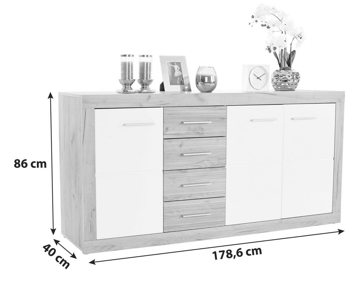 Comodă Malta - alb/culoare lemn stejar, Modern, material pe bază de lemn (178,6/86/39,9cm) - Modern Living
