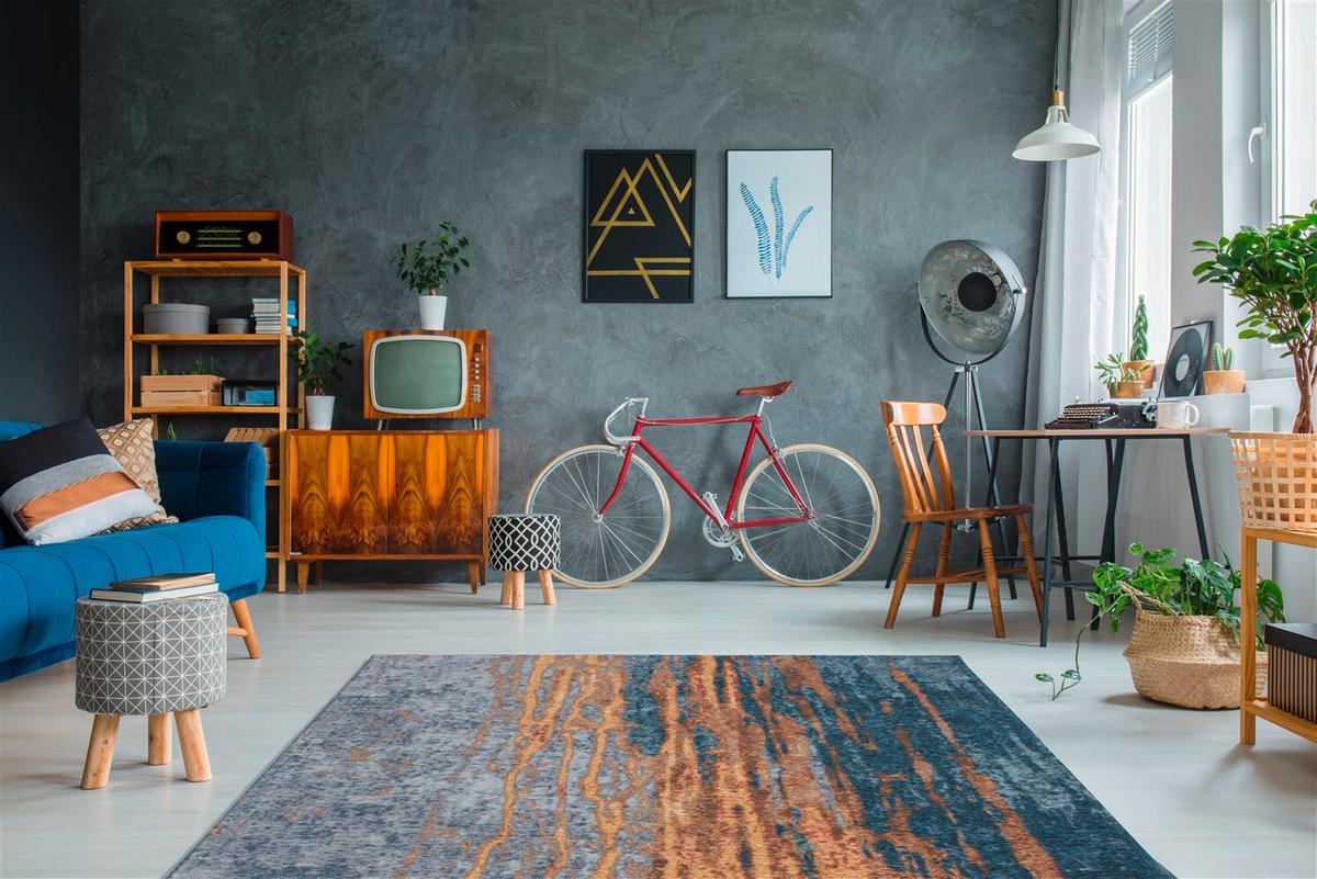 FLACHWEBETEPPICH BLAZE 325 BEIGE / BLAU - Blau/Beige, Konventionell, Textil (115/170cm) - Kayoom