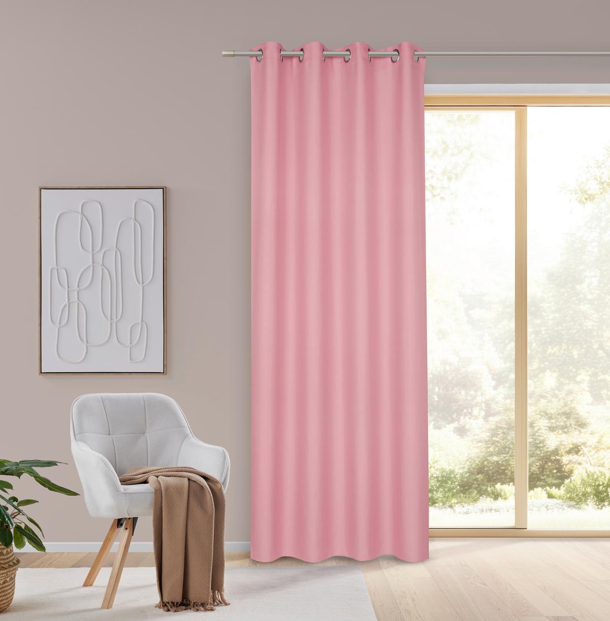 Zavesa Z Obročki Abby -Jub- - roza, Konvencionalno, tekstil (140/235cm) - Modern Living