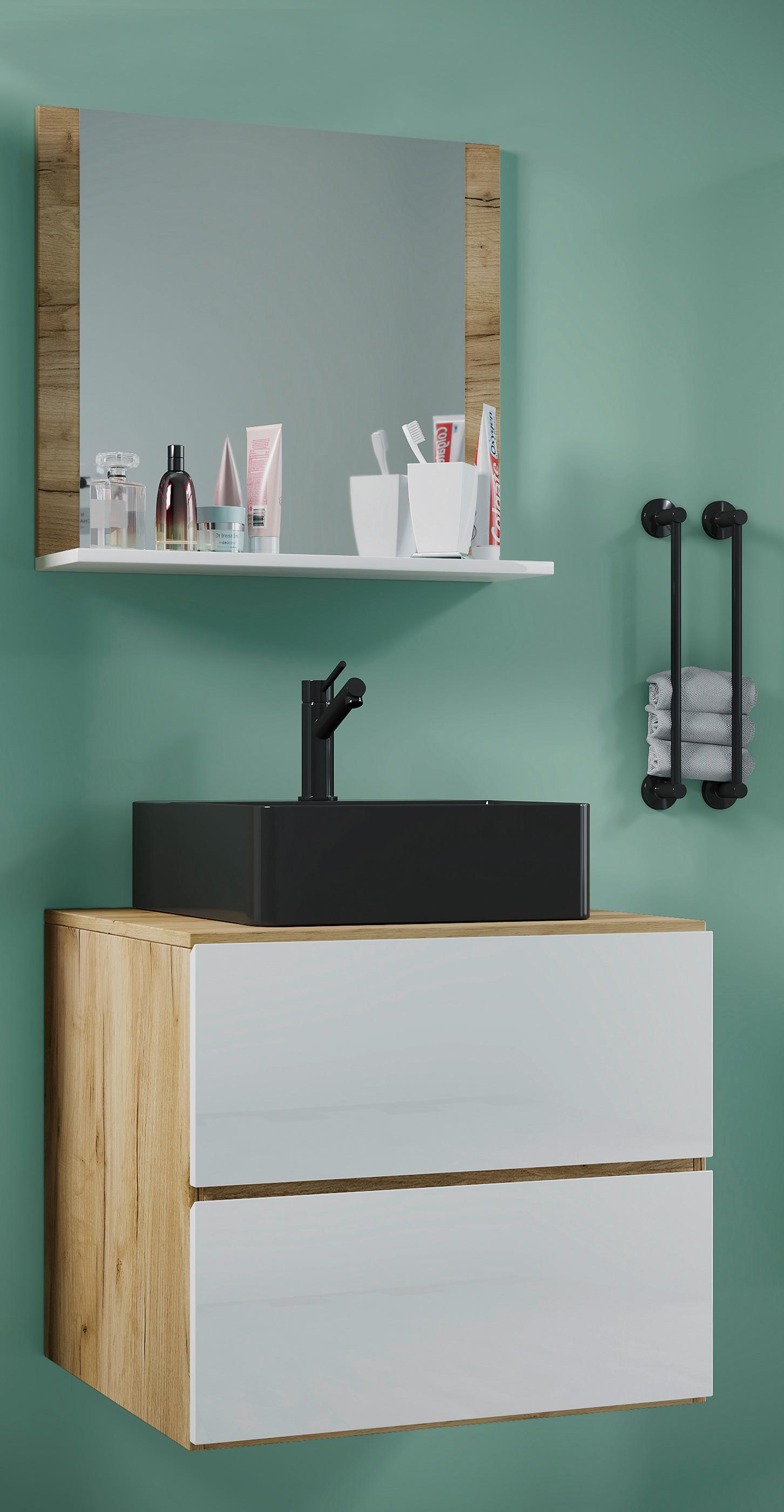 Kopalnica Lendas M, Medeni Hrast, Bela - črna/bela, Moderno, steklo/leseni material (61cm) - MID.YOU