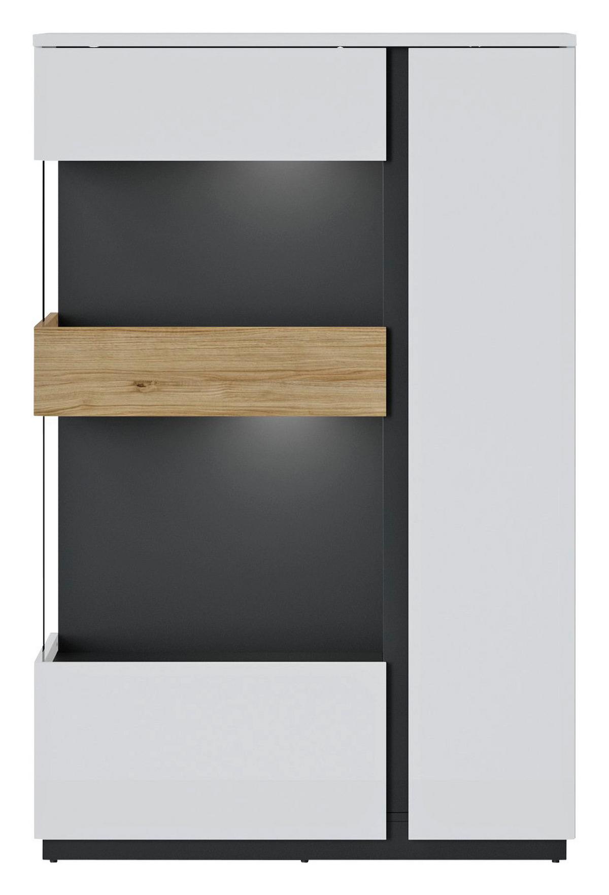 Vitrină NOVENA - alb/culoare lemn stejar, Trend, sticlă/material pe bază de lemn (98/149,5/40cm) - Modern Living