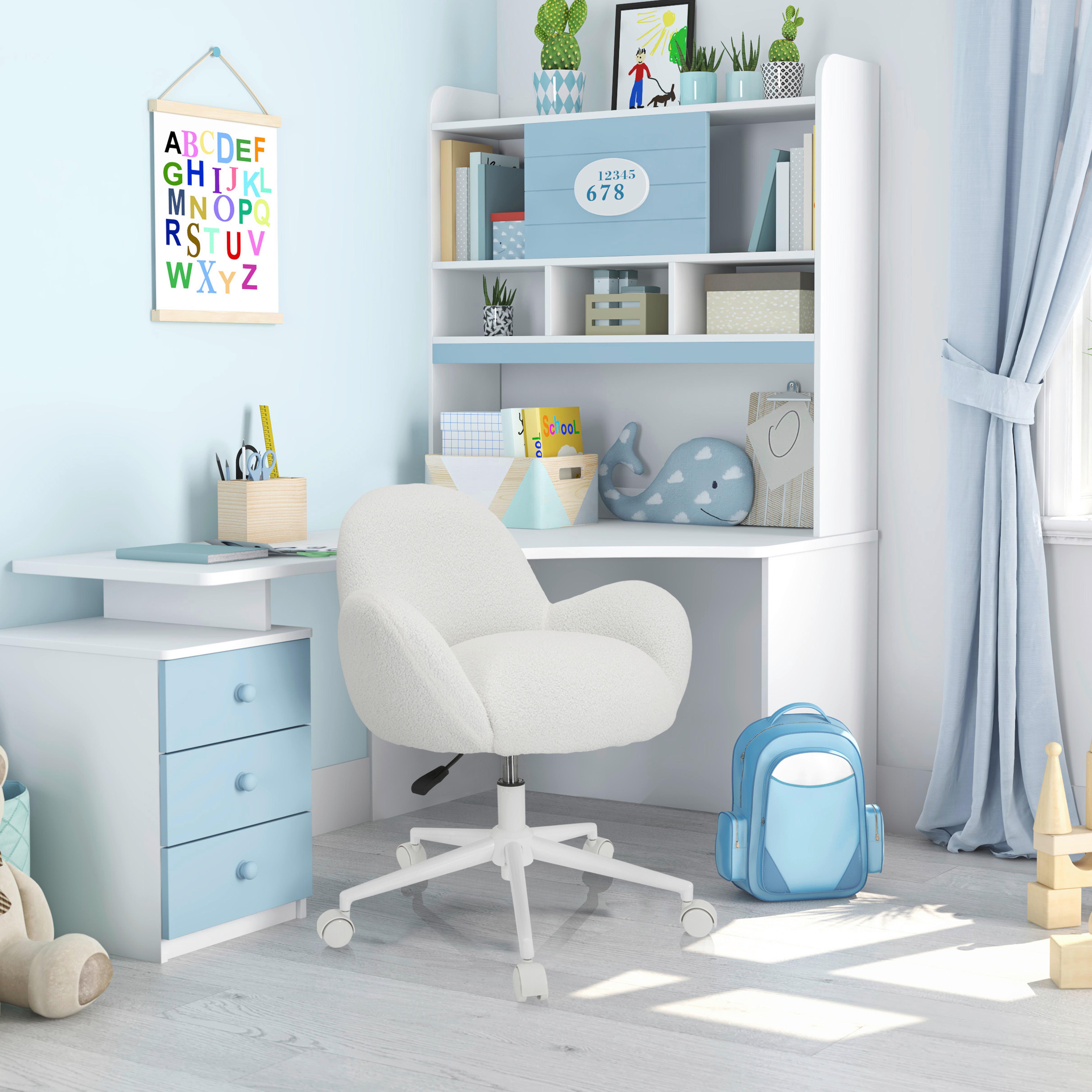 Jugenddrehstuhl Kiddy Teddy ca.63x67x64cm Teddystoff Weiß - Weiß, MODERN, Kunststoff/Textil (63/67/64cm) - MID.YOU