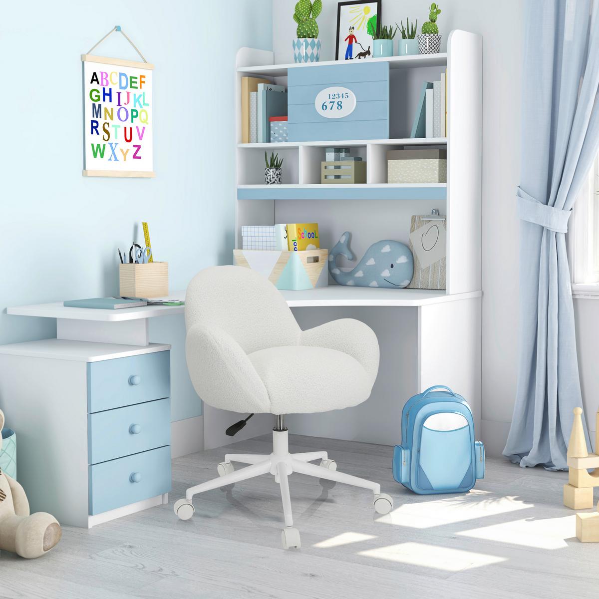 Jugenddrehstuhl Kiddy Teddy ca.63x67x64cm Teddystoff Weiß - Weiß, MODERN, Kunststoff/Textil (63/67/64cm) - MID.YOU