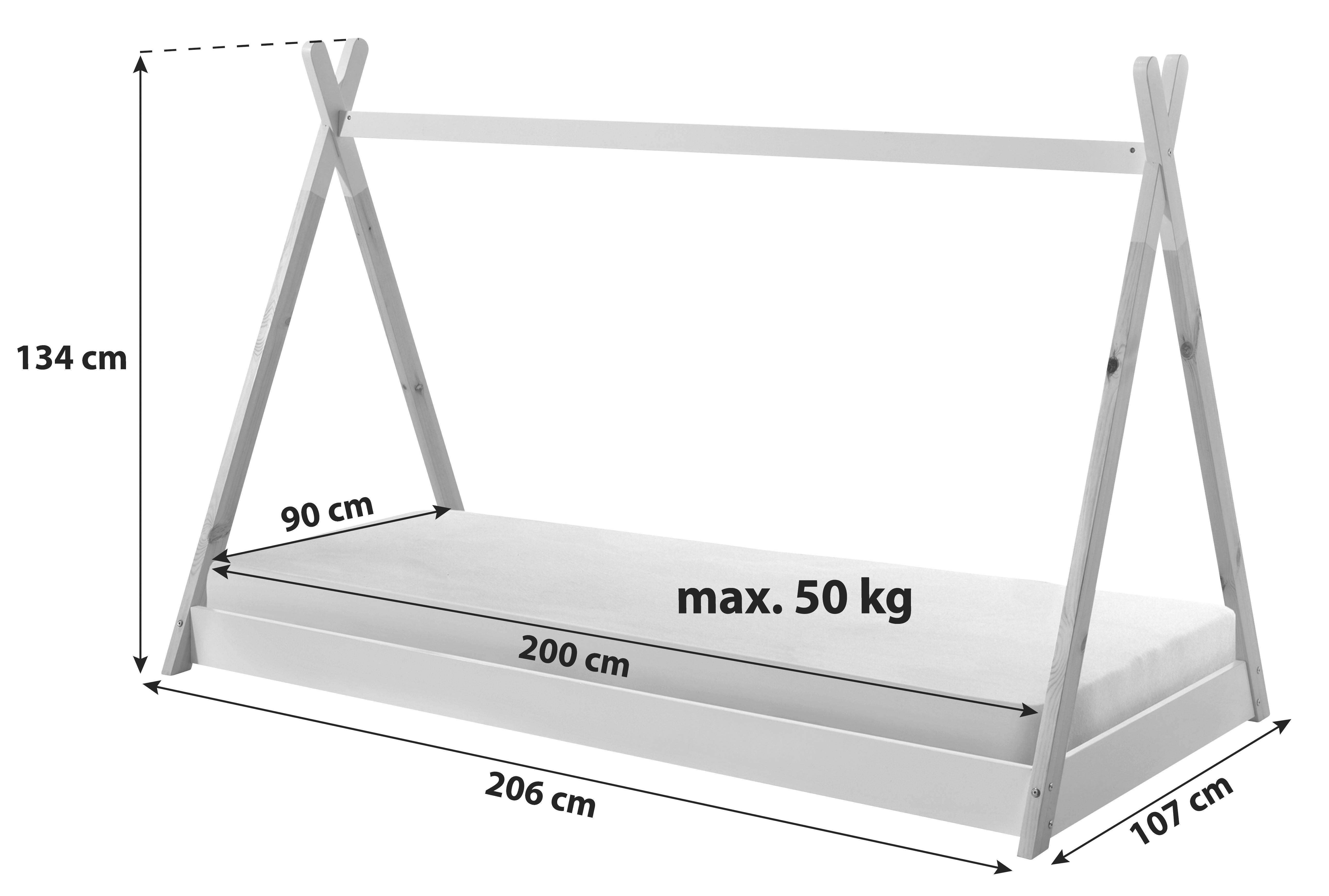 HAUSBETT Tipi 90x200 cm Weiß - Weiß/Kieferfarben, MODERN, Holz/Holzwerkstoff (90/200cm) - MID.YOU