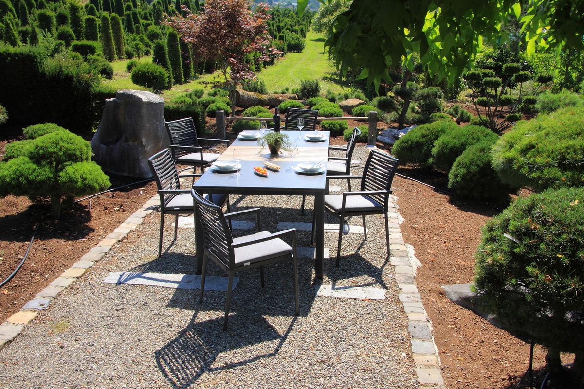 Gartenset 5-tlg. Metall/Glas/ Textil/Kunststof/Holzwerkstoff - Dunkelgrau/Anthrazit, Basics, Glas/Holzwerkstoff (180+60/100/74cm) - Acamp