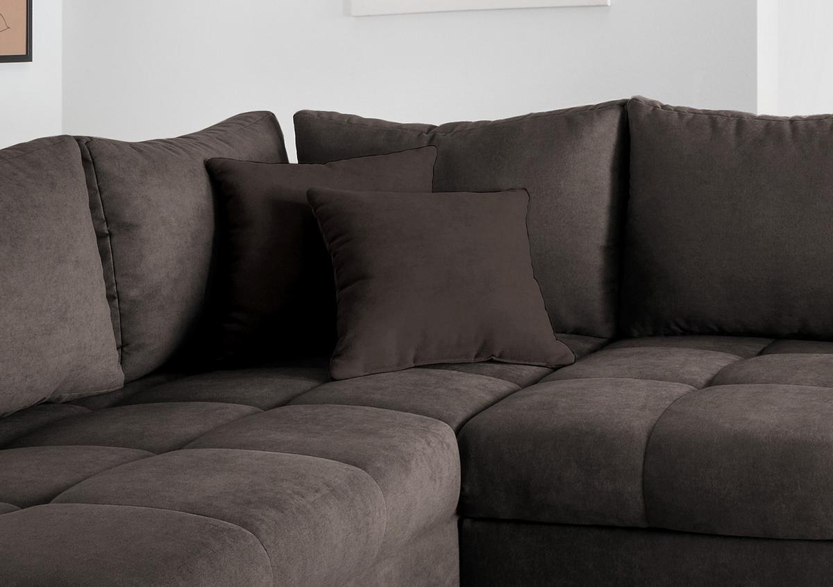 Wohnlandschaft Alvito Dunkelbraun Nylon/Mikrofaser - Dunkelbraun/Silberfarben, Design, Holz/Textil (202/298cm) - MID.YOU