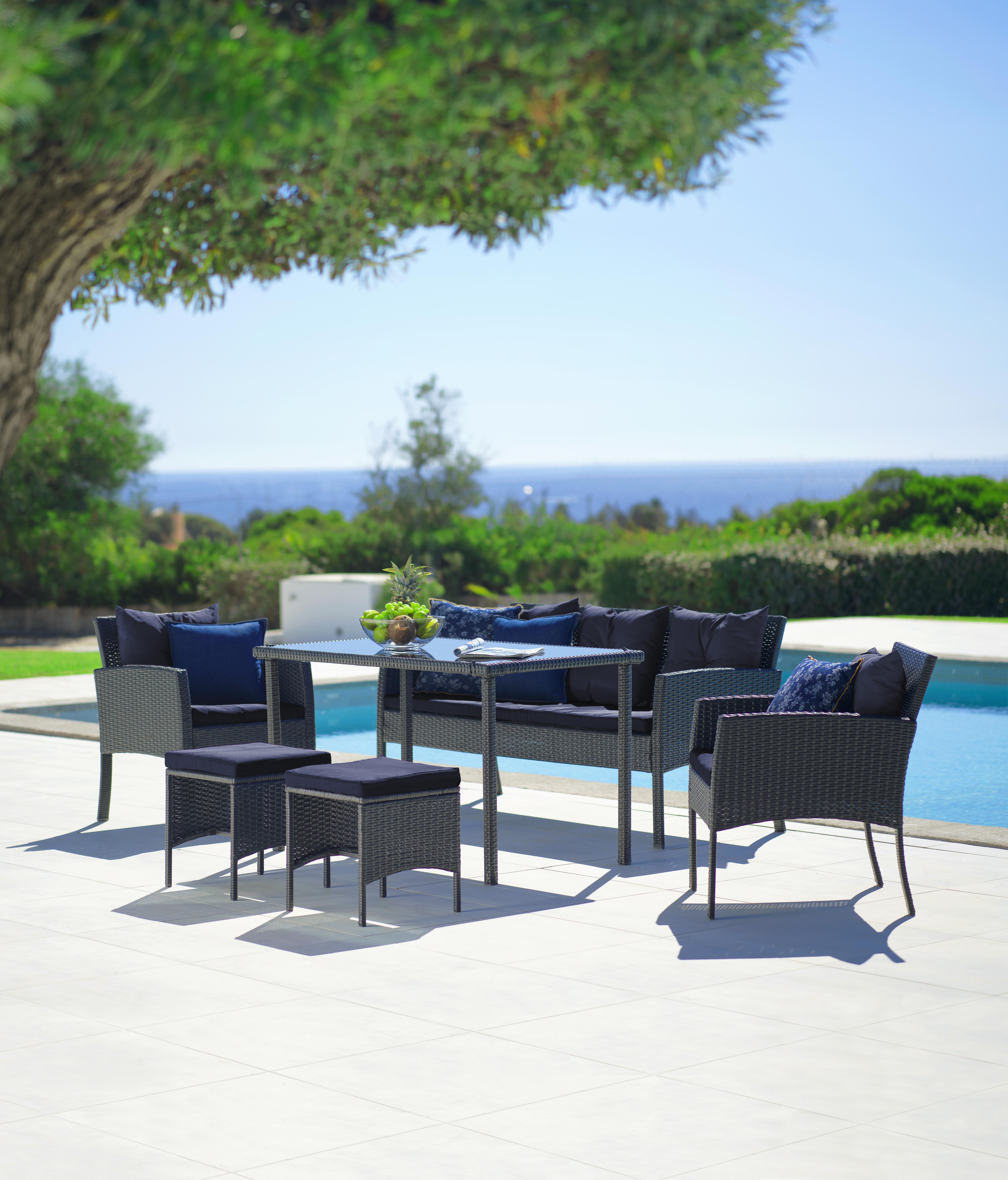 Loungegarnitur Kerstin in dunkelgrau/schwarz inkl. Tisch - Dunkelgrau/Schwarz, MODERN, Glas/Kunststoff (159/76/66cm) - Bessagi Garden