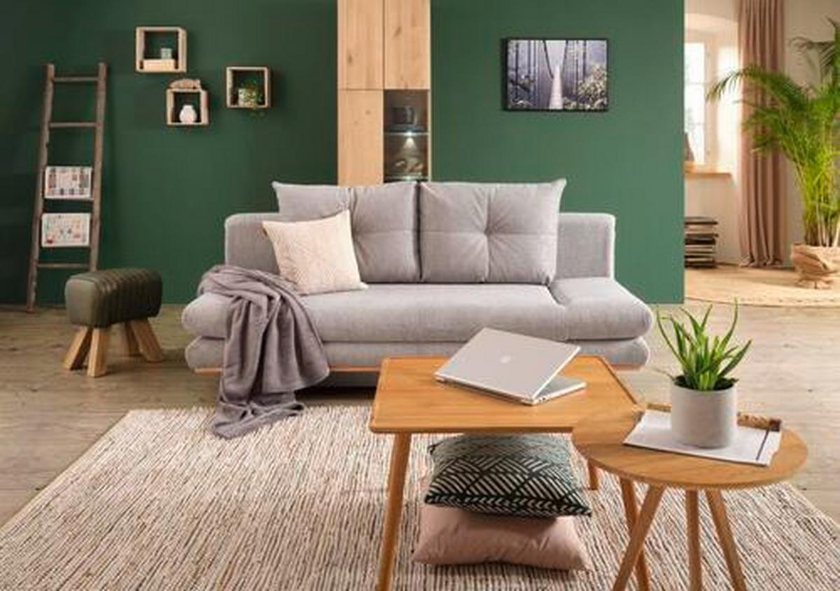 Hocker aus Leder/Mangoholz massiv - Naturfarben/Grün, Lifestyle, Leder/Holz (27/46/38cm) - Mömax