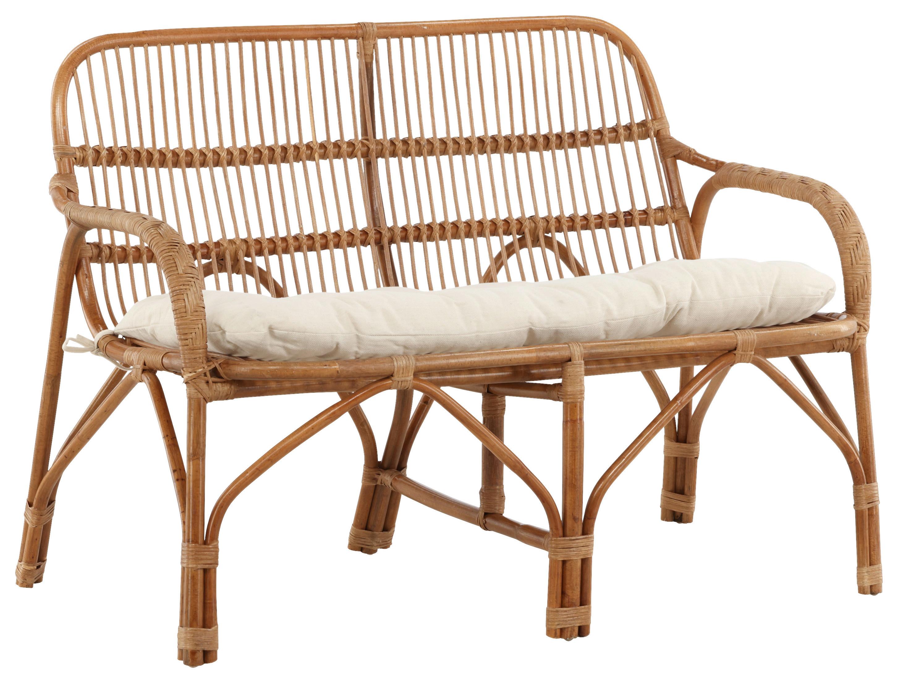 Loungsofa Nella Rattan ca. 130x93x82 cm - Weiß/Naturfarben, KONVENTIONELL, Holz (130/93/82cm) - Gardenson