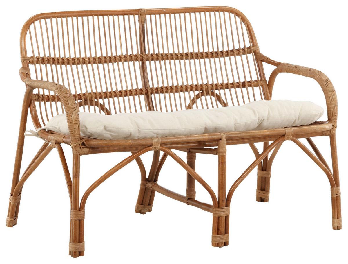 Loungsofa Nella Rattan ca. 130x93x82 cm - Weiß/Naturfarben, KONVENTIONELL, Holz (130/93/82cm) - Gardenson